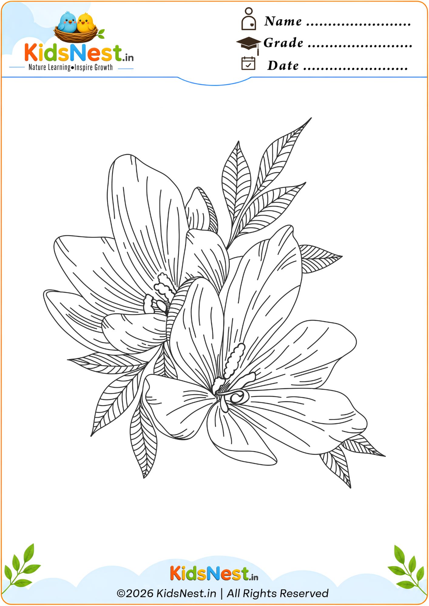 Flower Coloring Worksheet for Kids | Printable PDF