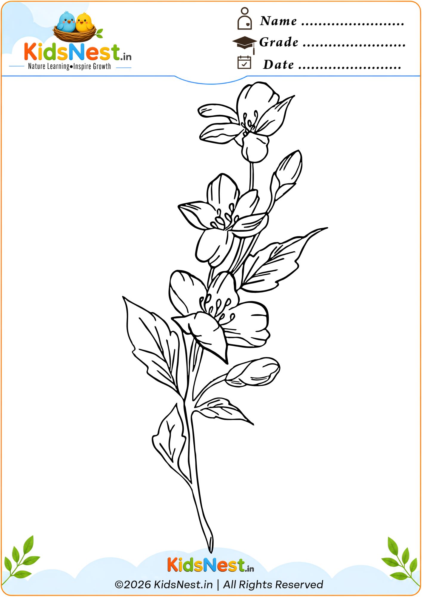 Flower Stem Coloring Page for Kids | Printable Worksheet