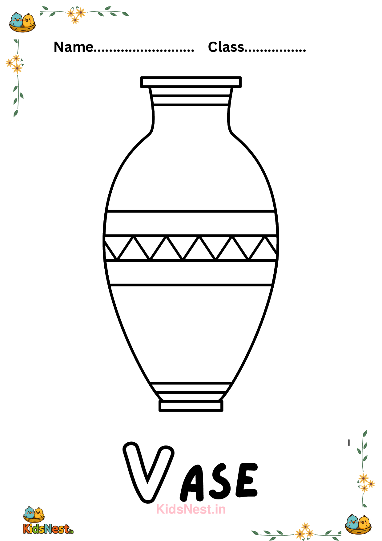 Flower Vase Kids Craft & Coloring Page | Printable Activity