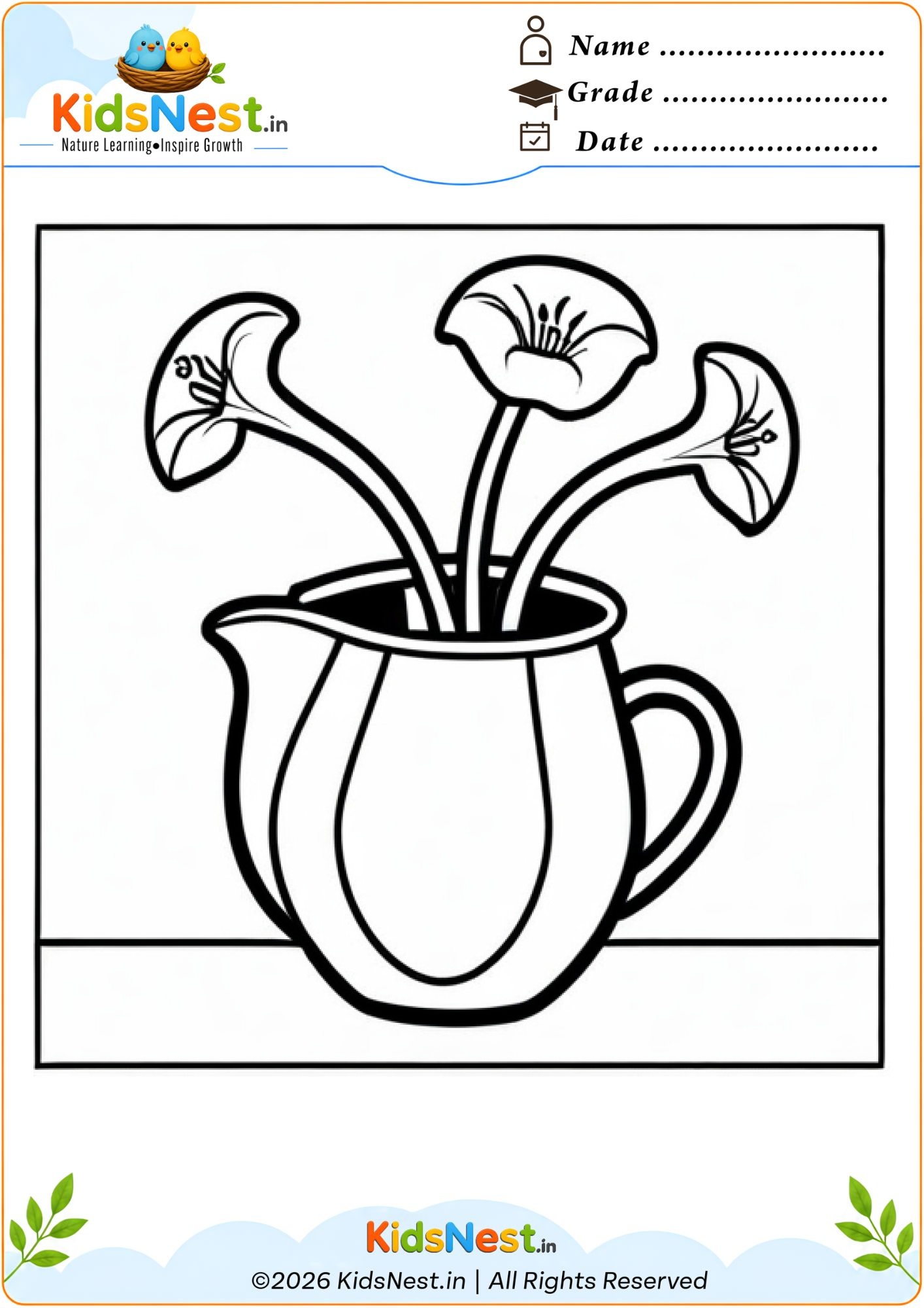 Flowers in a Pitcher Coloring Page | Free Printable for Kids