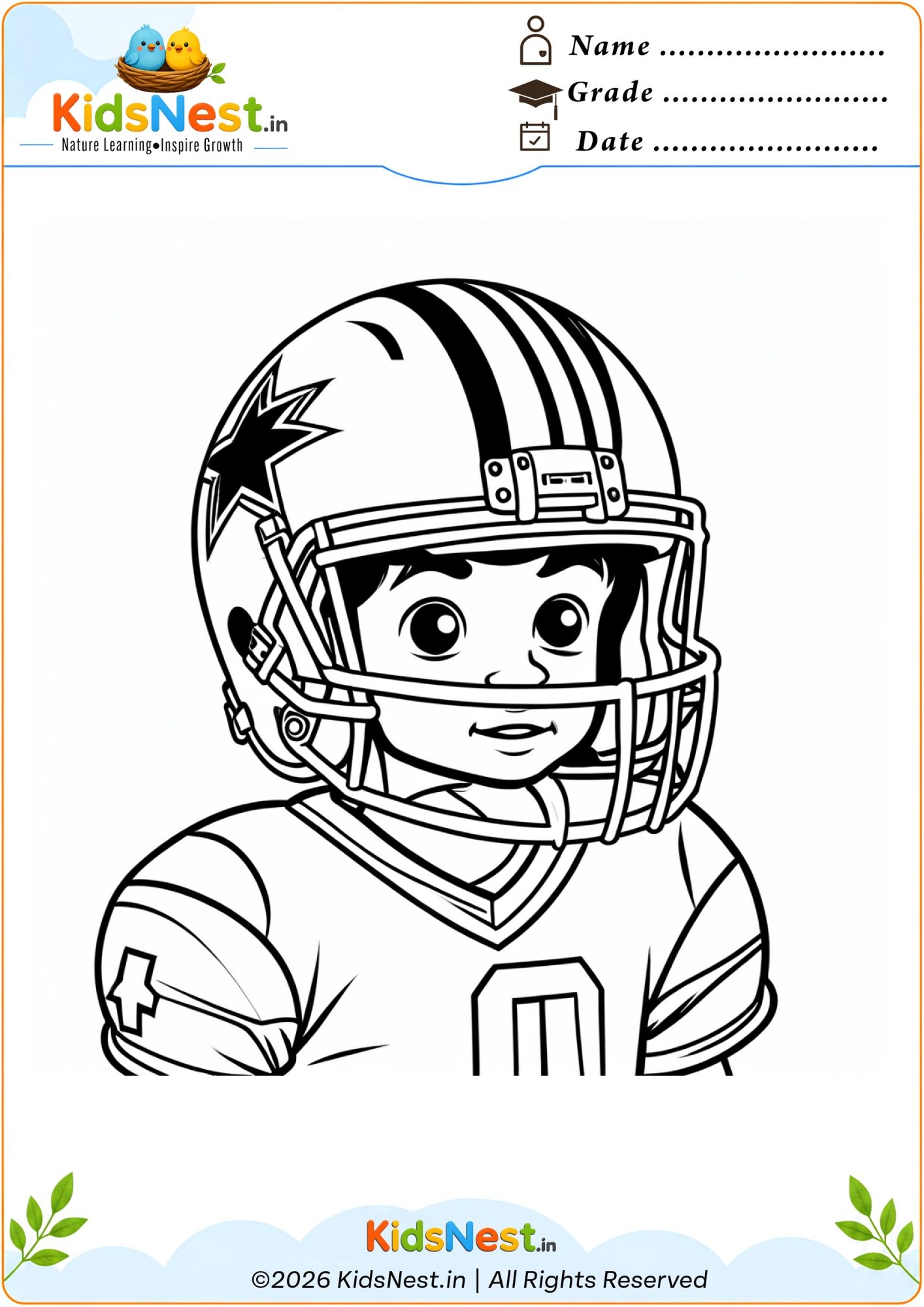 Football Player Coloring Page for Kids | Free Printable