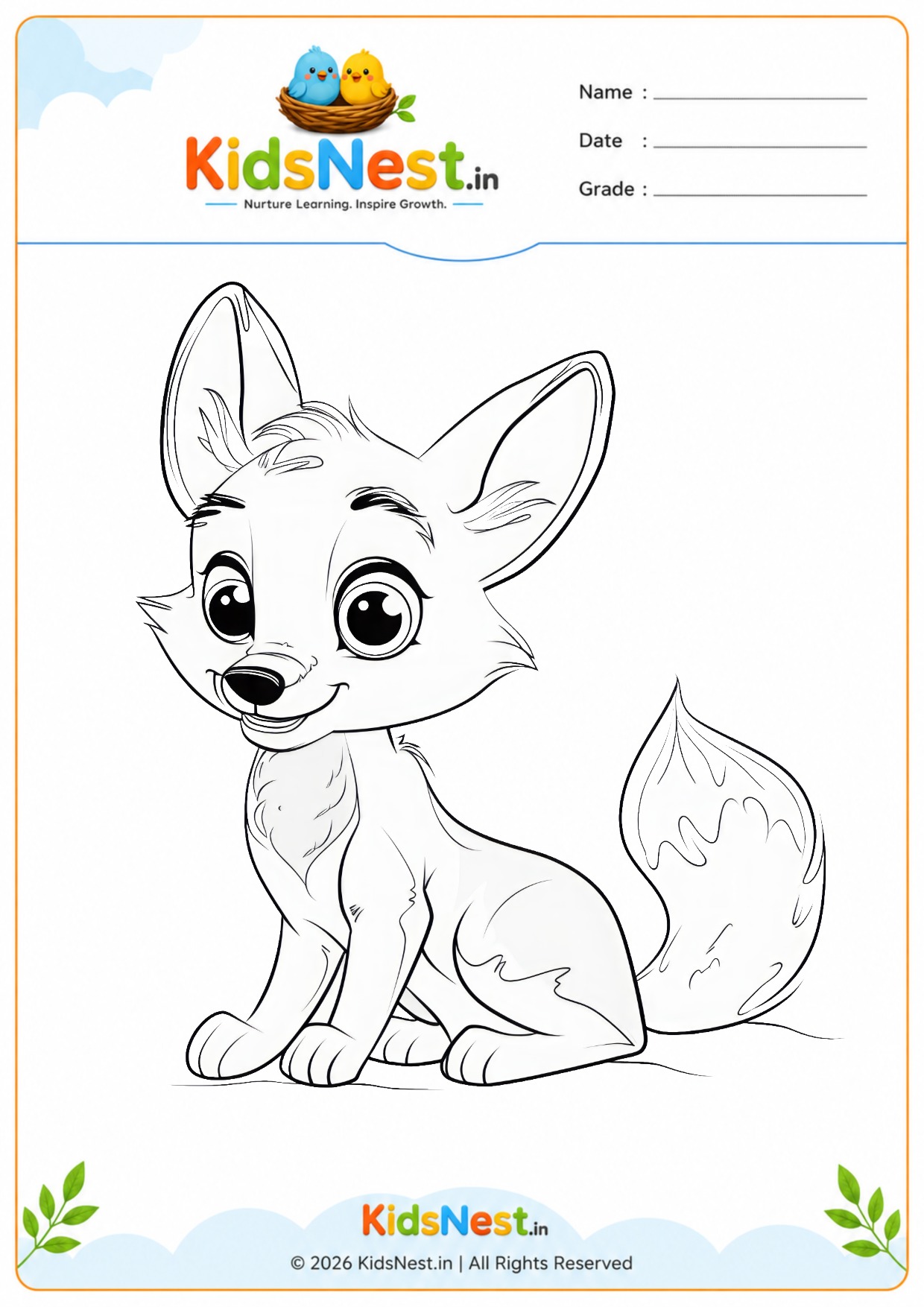 Printable Fox Animal Coloring Worksheet for Kids | Free PDF