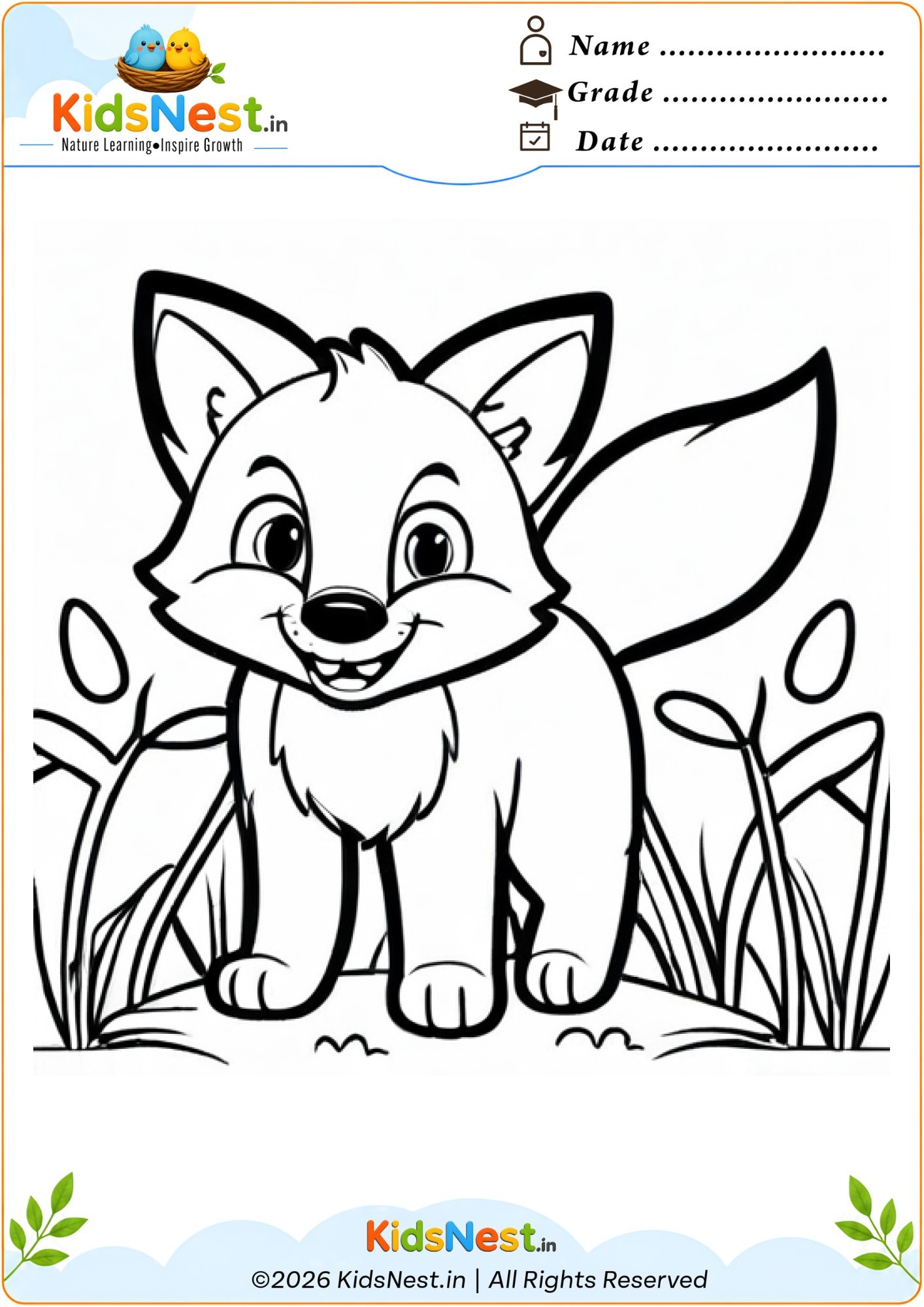 Free Fox Coloring Worksheet for Kids | Printable PDF