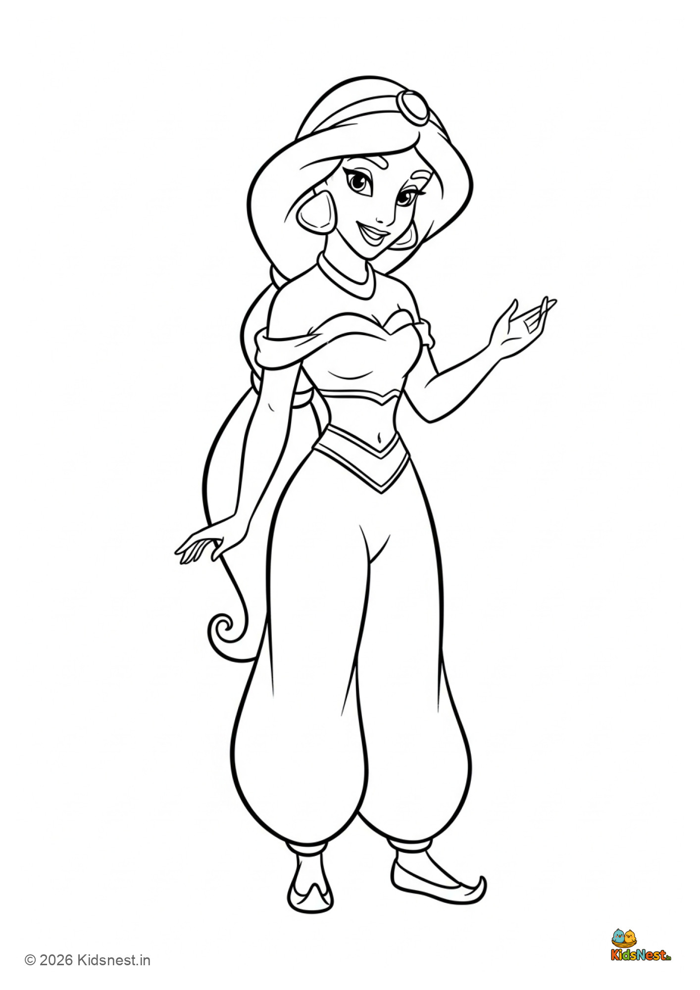 Free Disney Princess Jasmine Coloring Page for Kids