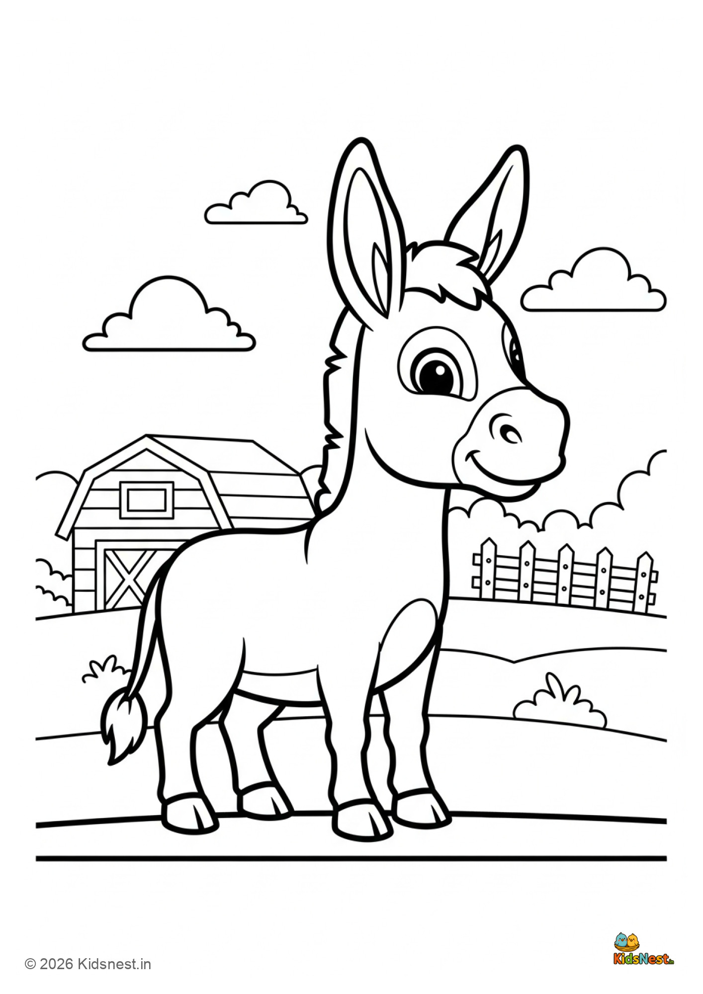 Free Donkey Coloring Sheet for Kids | Printable Farm Animal Page