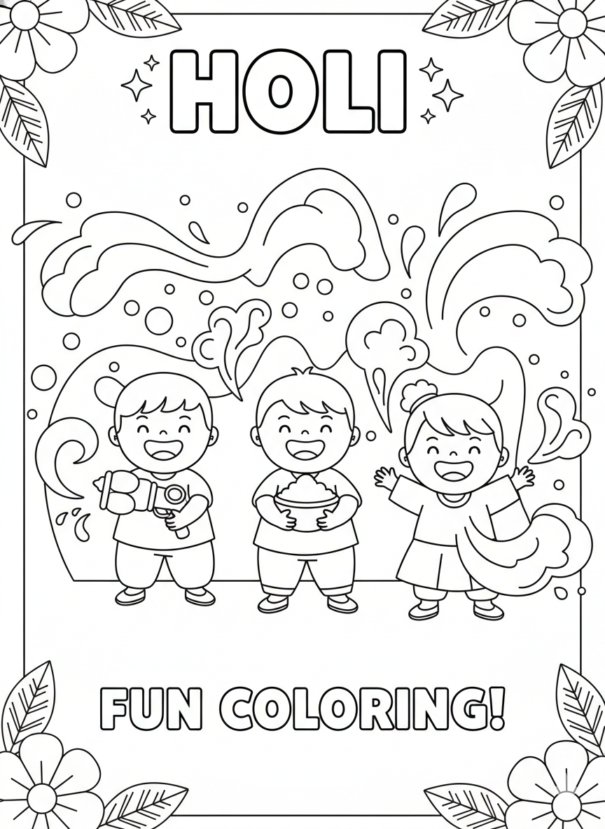 Free Holi Coloring Page Printable for Kids | Fun Activity