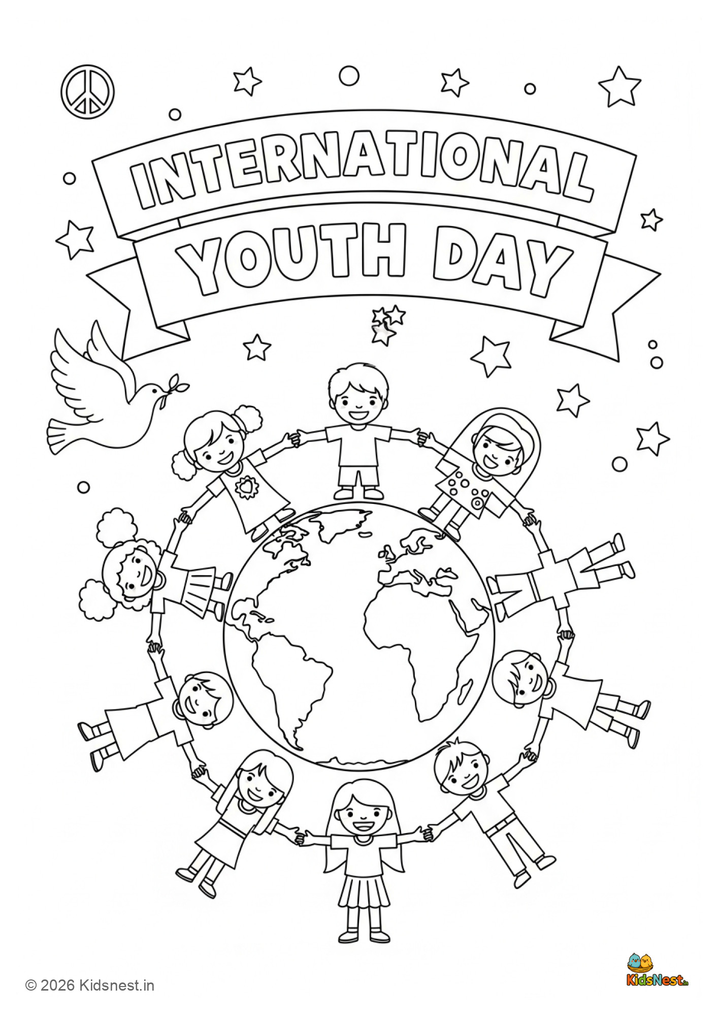 Free International Youth Day Coloring Page for Kids