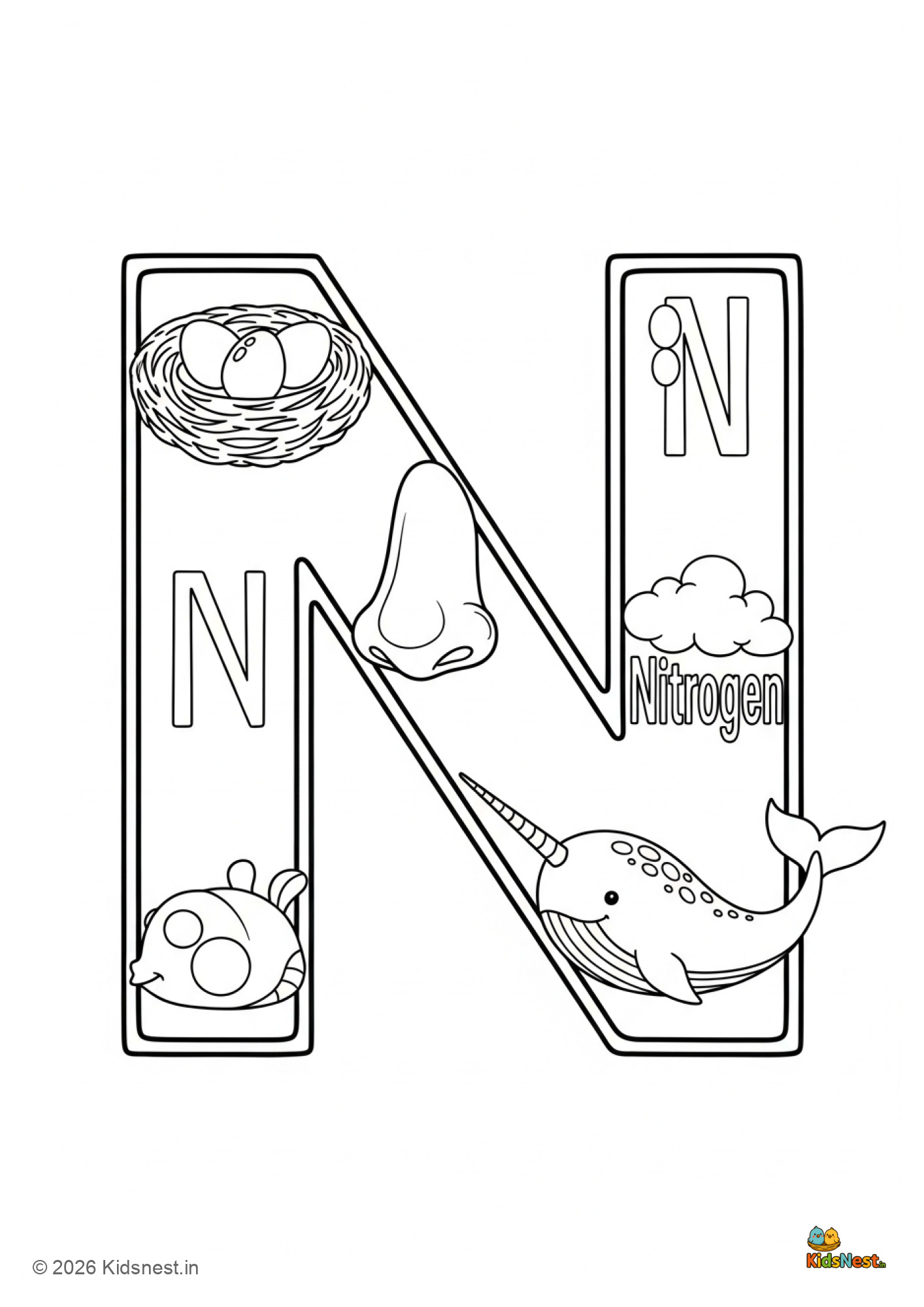 Free Letter N Coloring Page for Kids | Printable Alphabet Activity