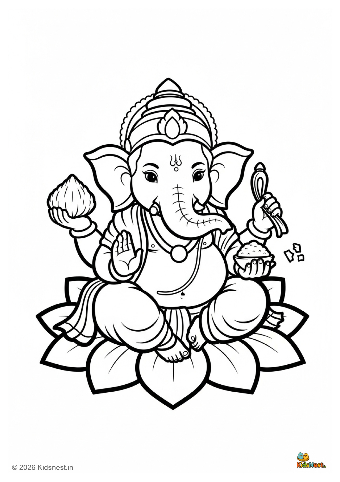 Free Printable Bal Ganesha Colouring Page for Kids