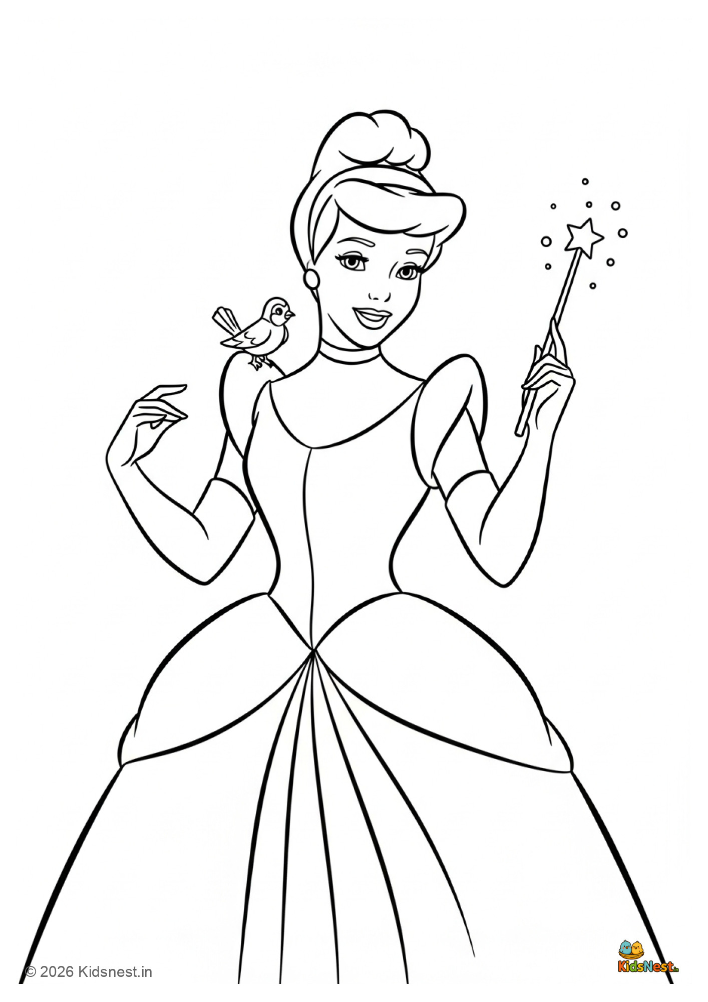 Free Printable Cinderella Coloring Page for Kids