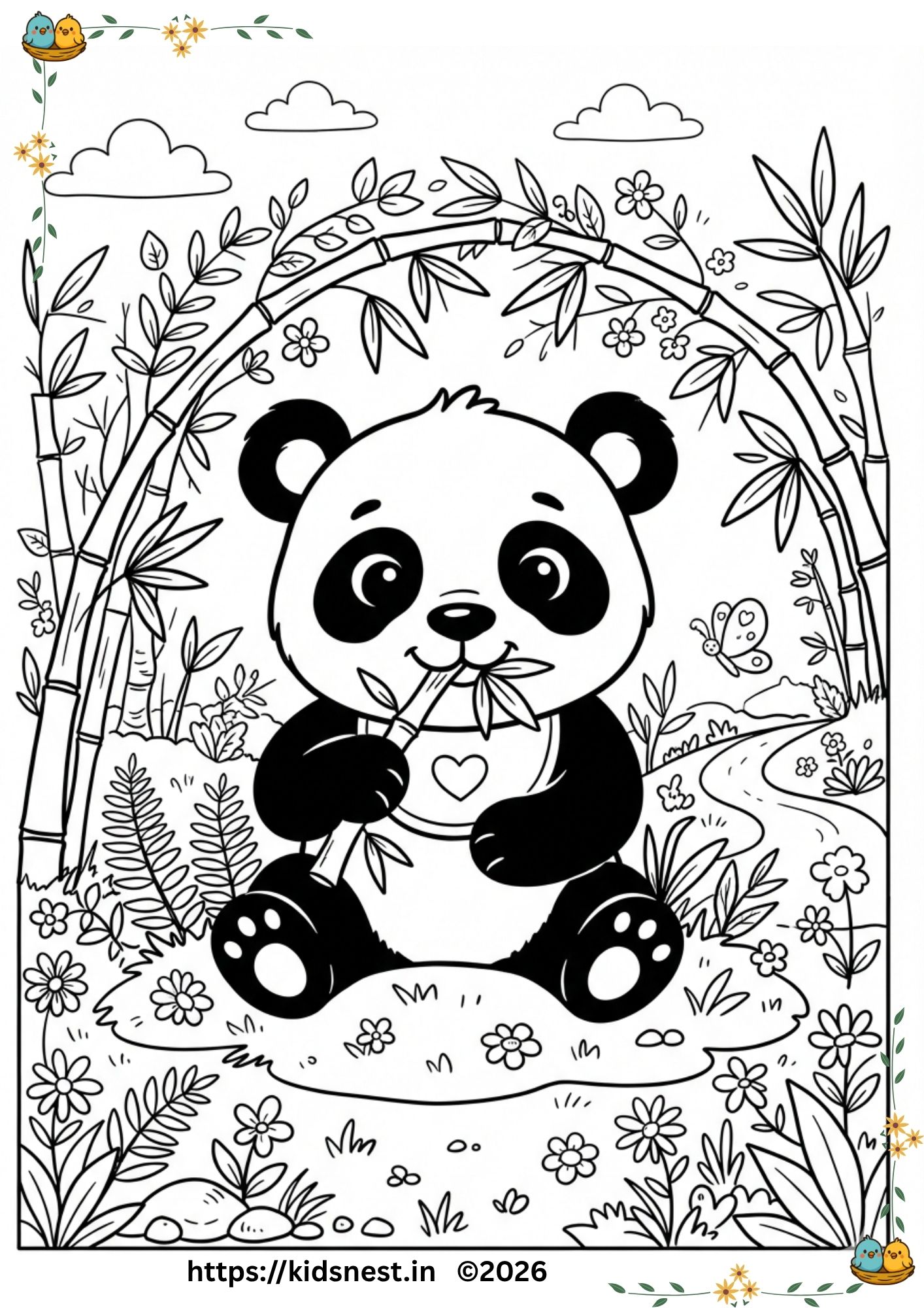 Free Printable Cute Panda Coloring Page for Kids