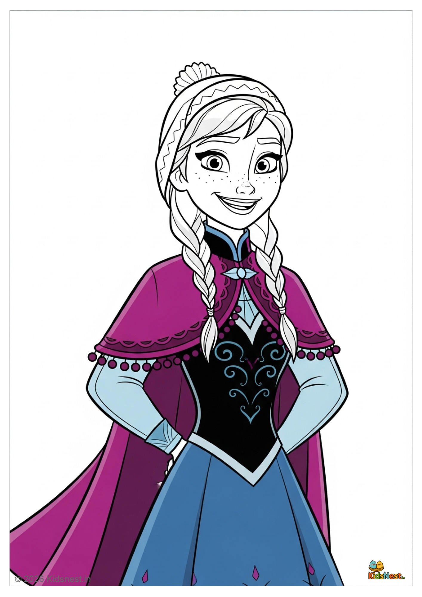 Free Printable Disney Frozen Anna Coloring Page for Kids