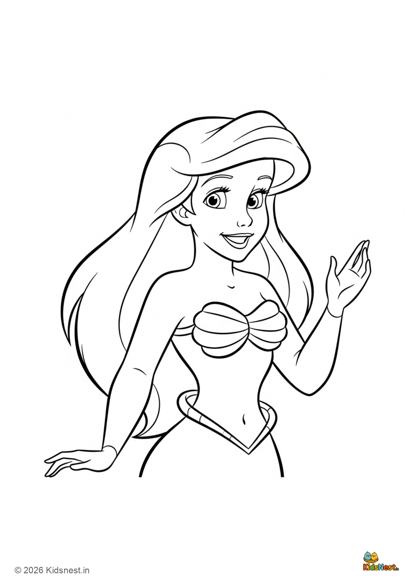 Free Printable Disney Princess Ariel Coloring Page for Kids
