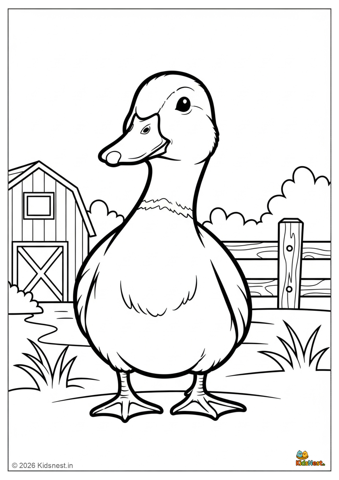 Free Printable Duck Coloring Sheet for Kids | Farm Animal Fun