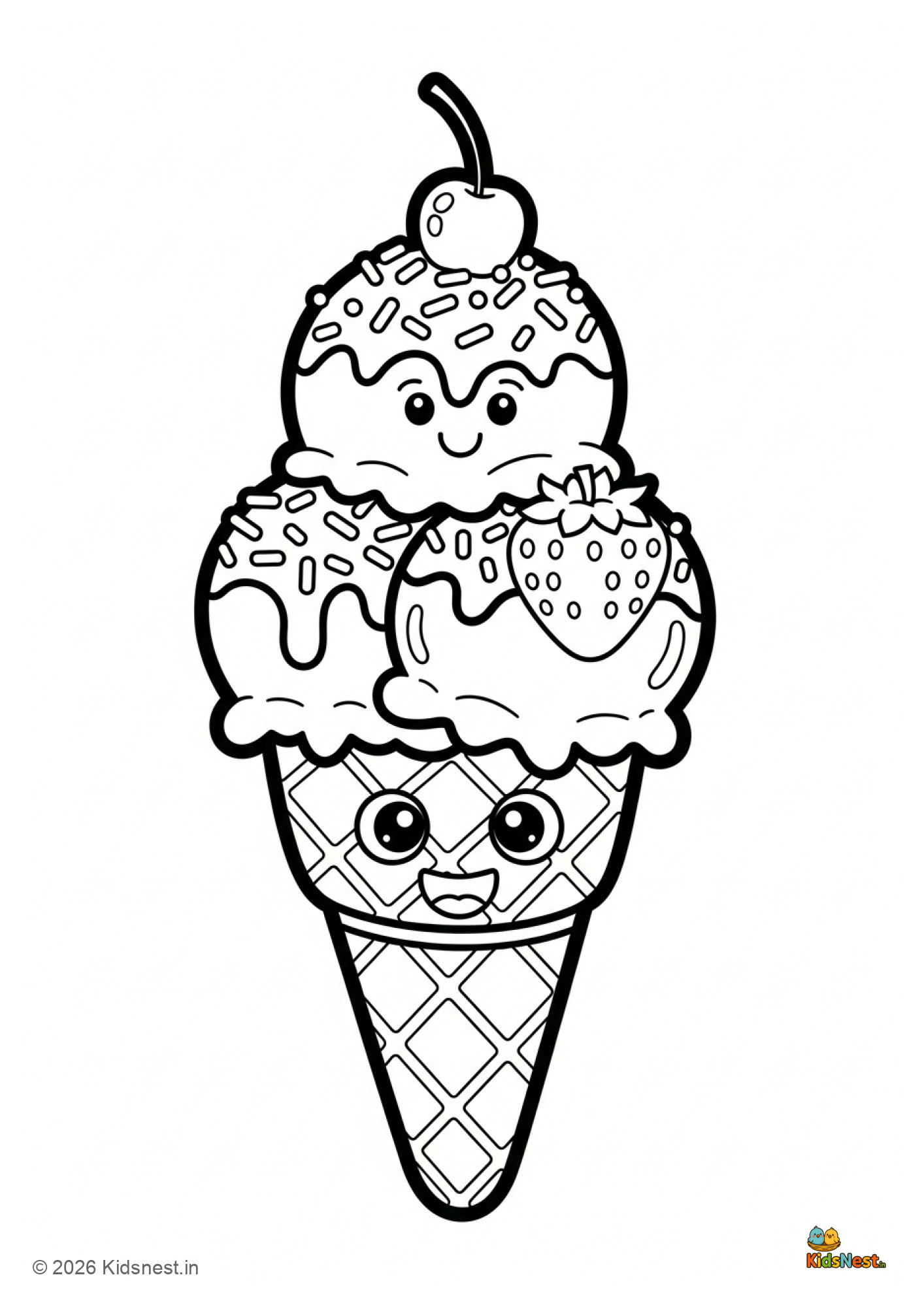 Free Printable Ice Cream Coloring Page for Kids | Fun Activity