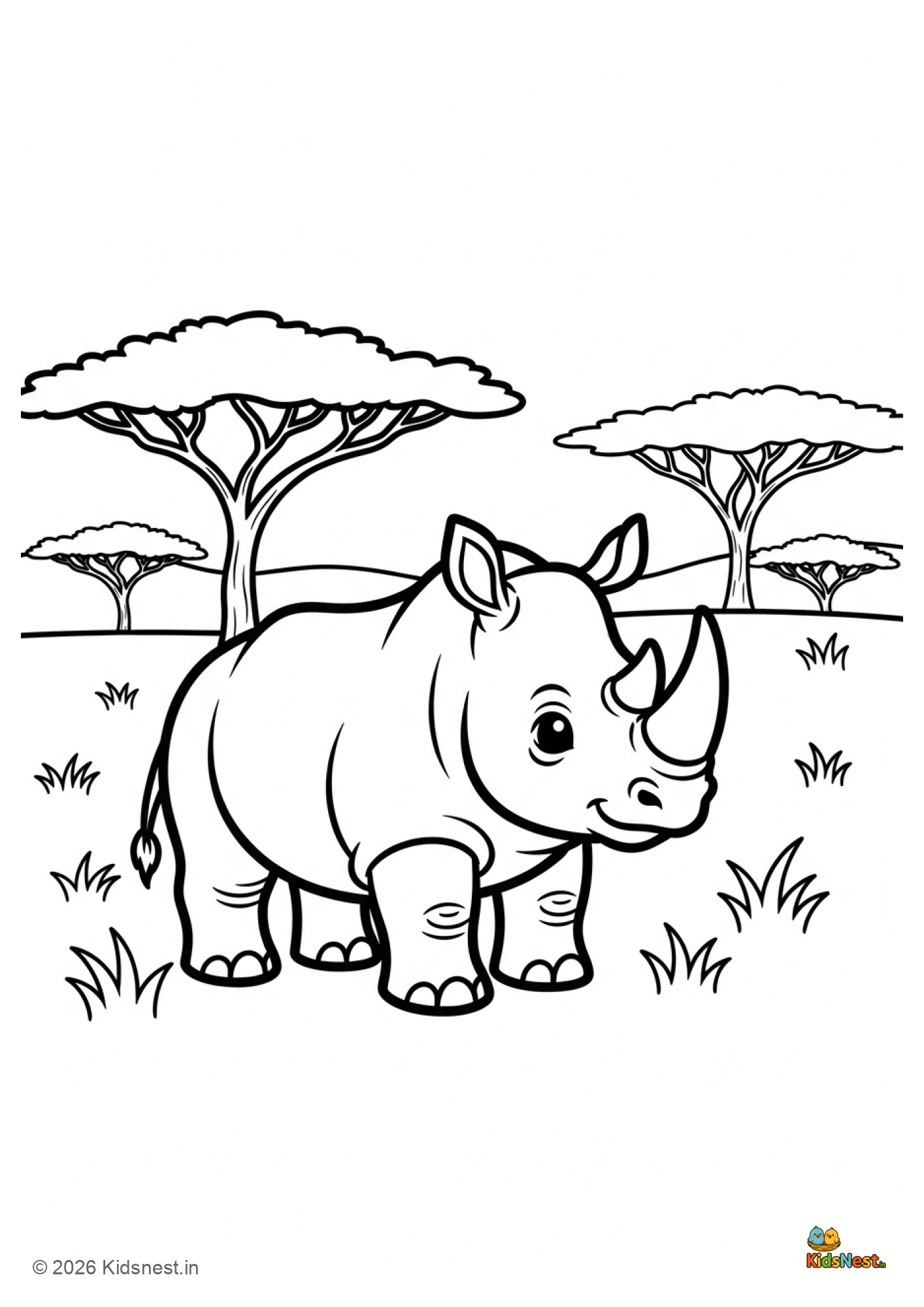 Free Printable Rhinoceros Colouring Page for Kids
