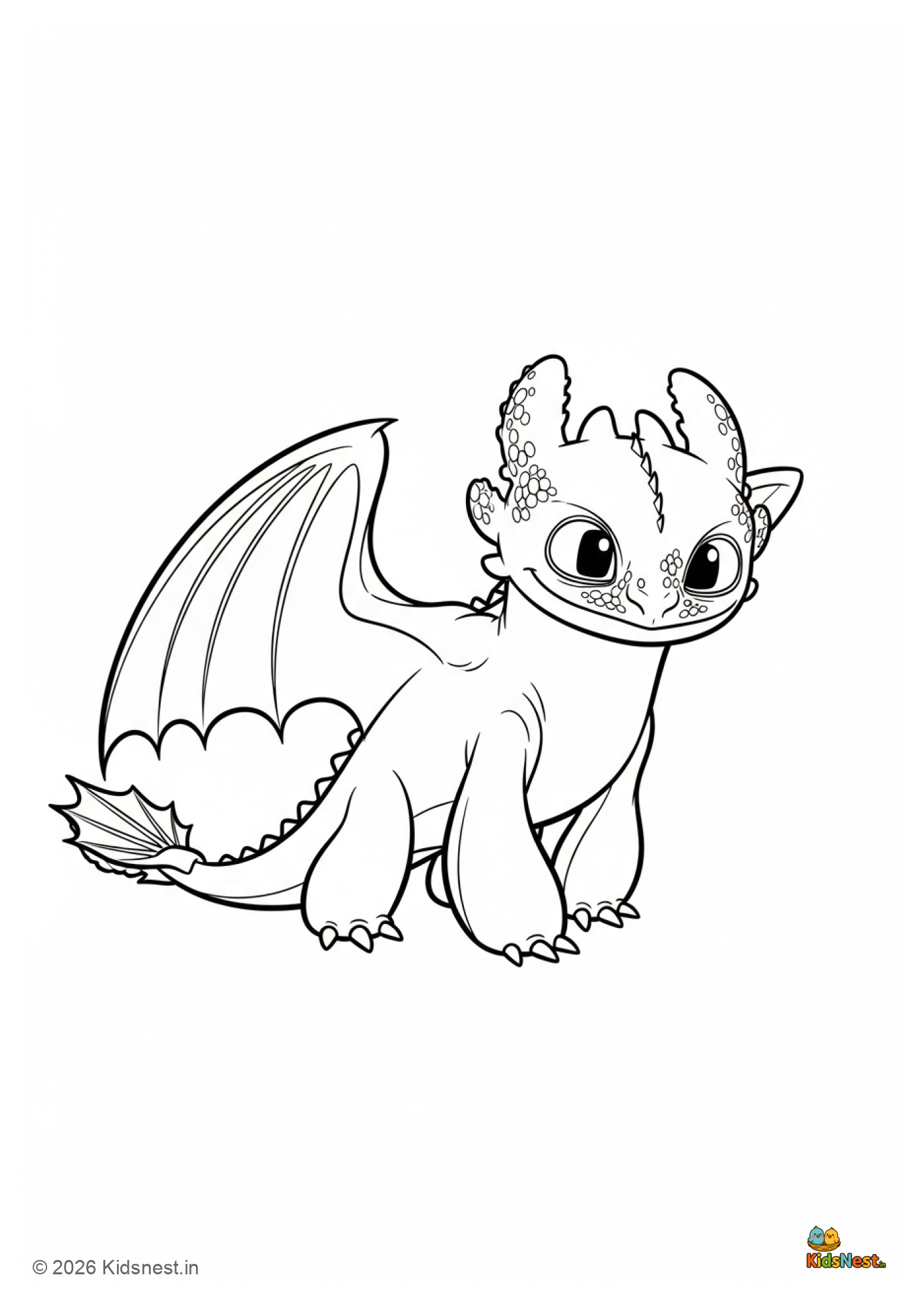 Free Printable Toothless Dragon Coloring Page for Kids