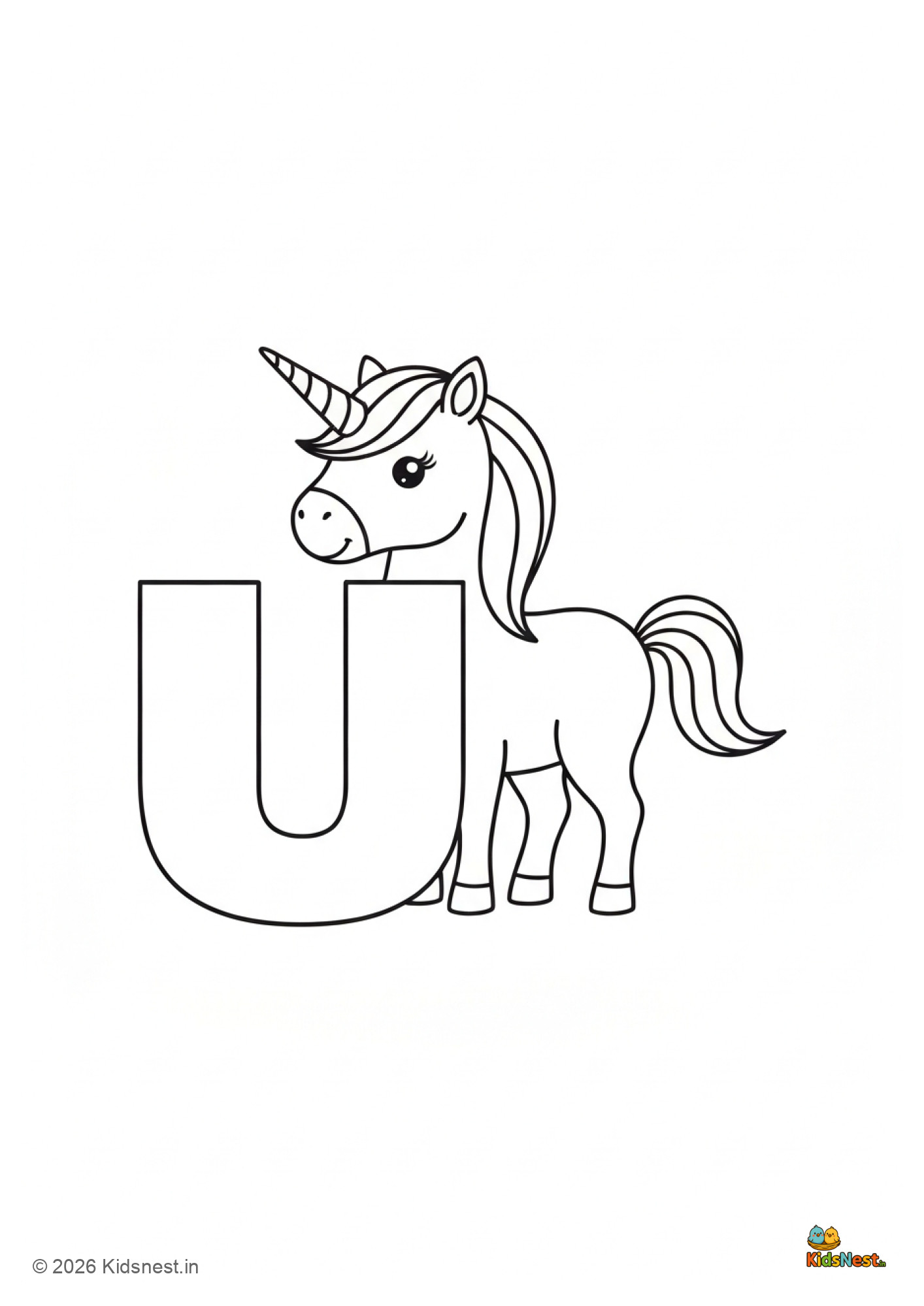 Free Printable U for Unicorn Coloring Page for Kids
