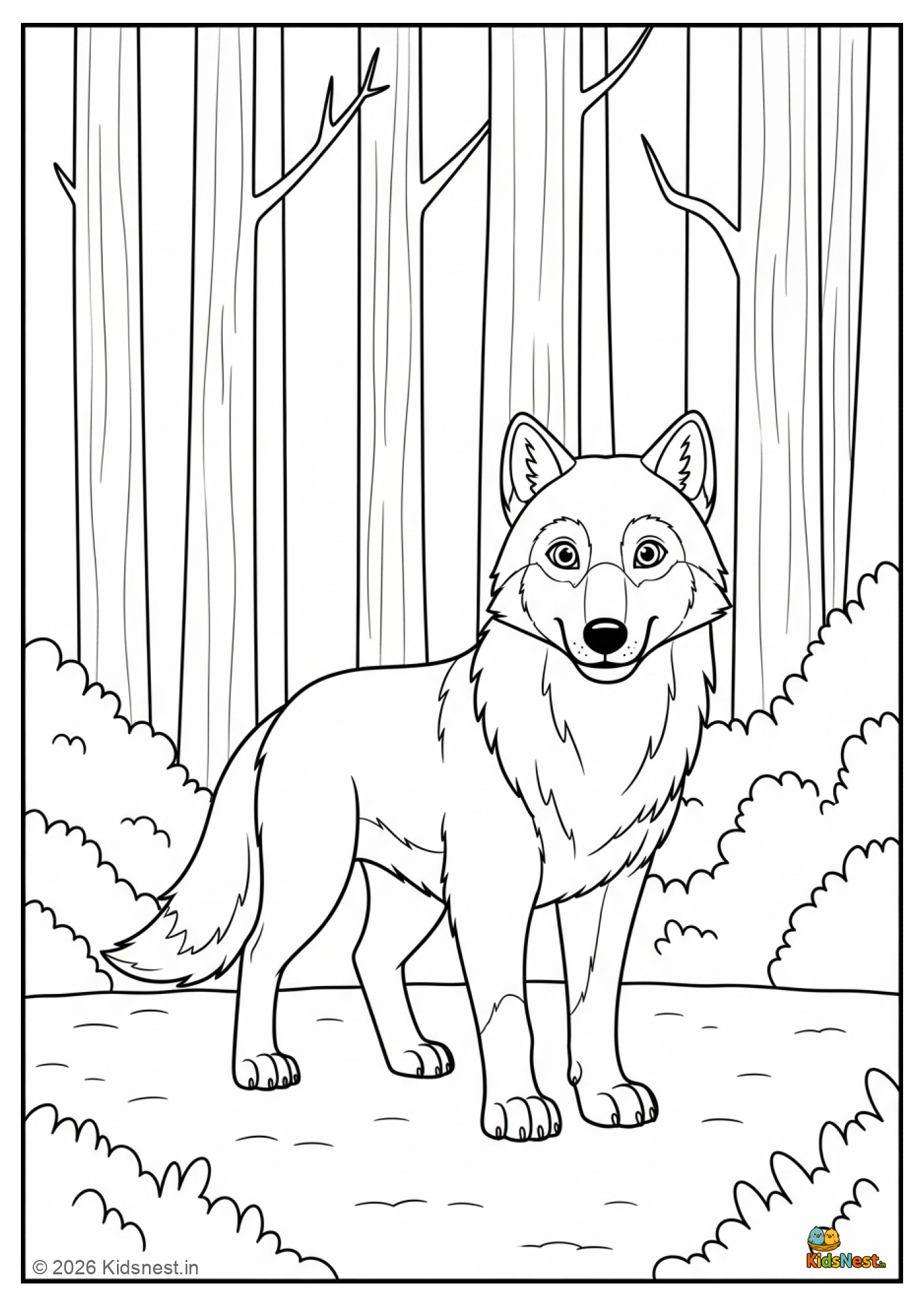 Free Wolf Colouring Page for Kids | Printable Animal Worksheet