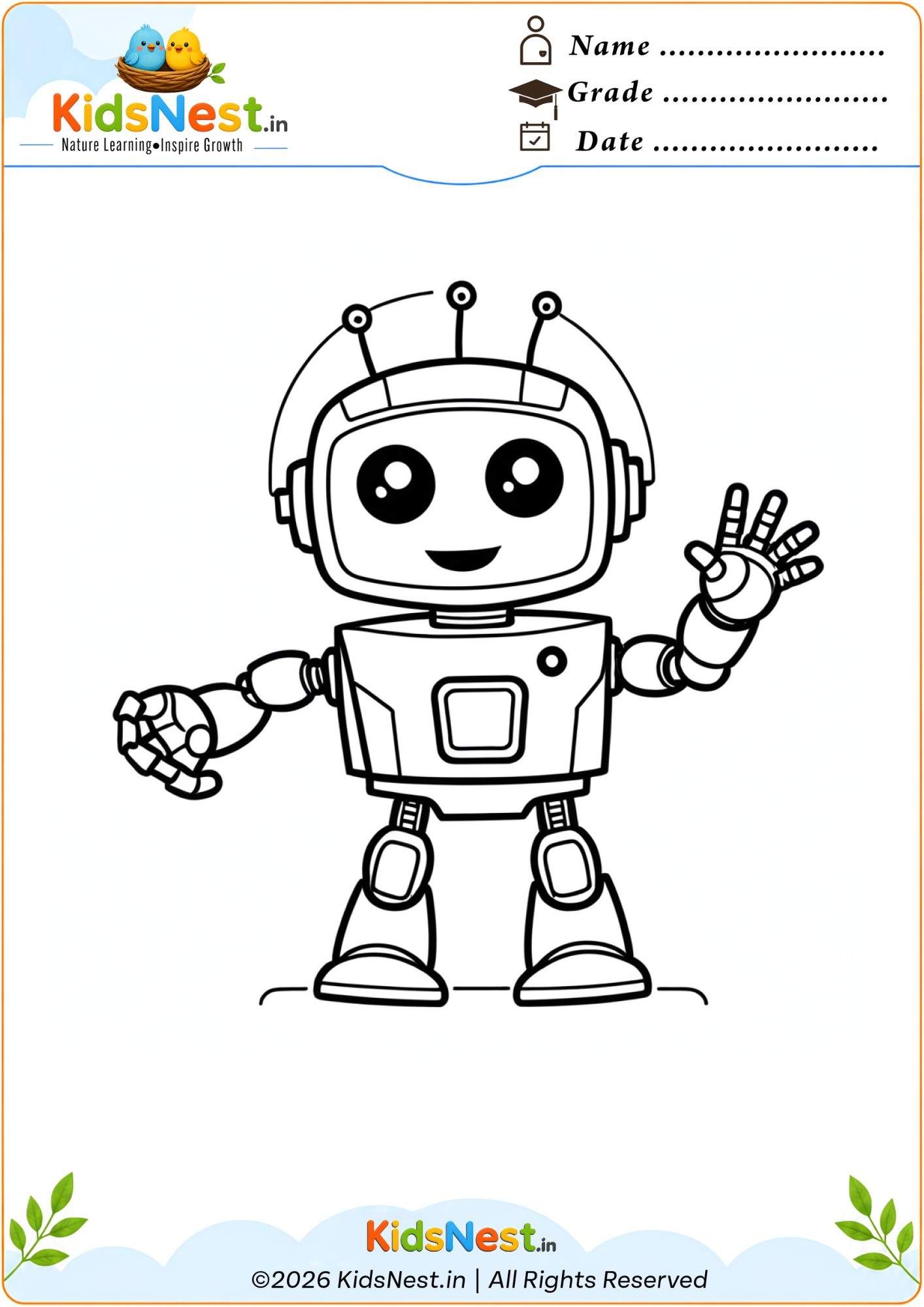 Friendly Robot Coloring Page for Kids | Free Printable