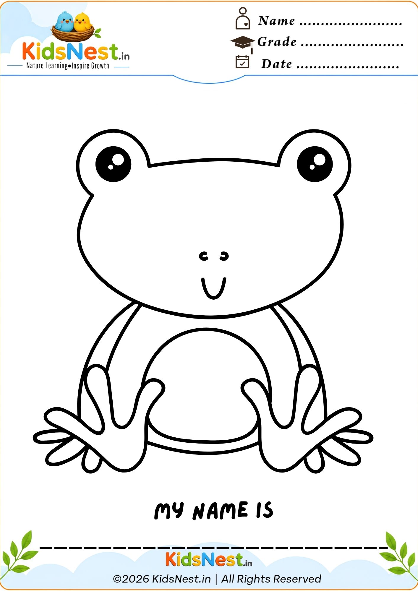Printable Frog Coloring Worksheet for Kids | Fun Learning Activity