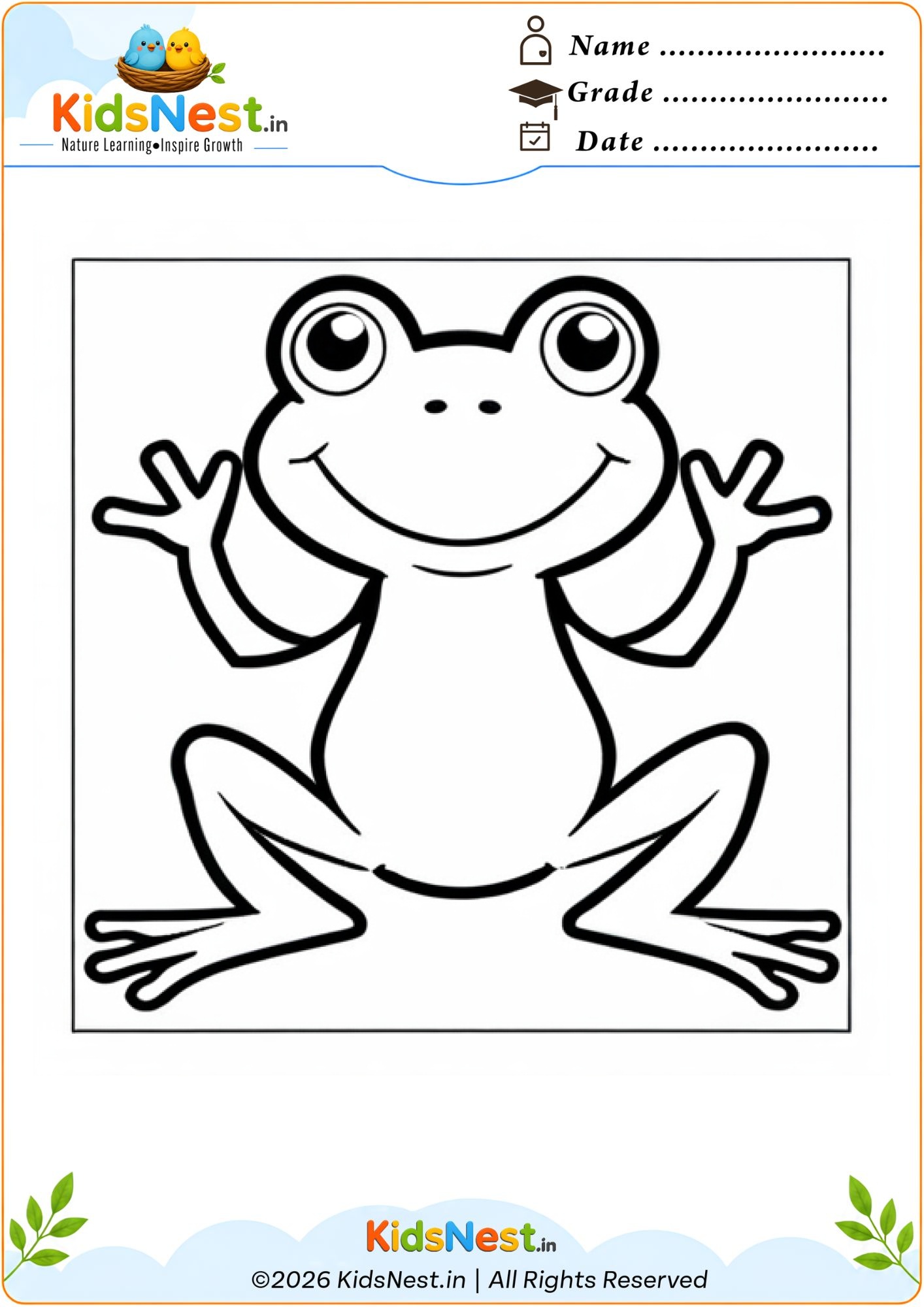 Frog Coloring Worksheet for Kids | Free Printable PDF