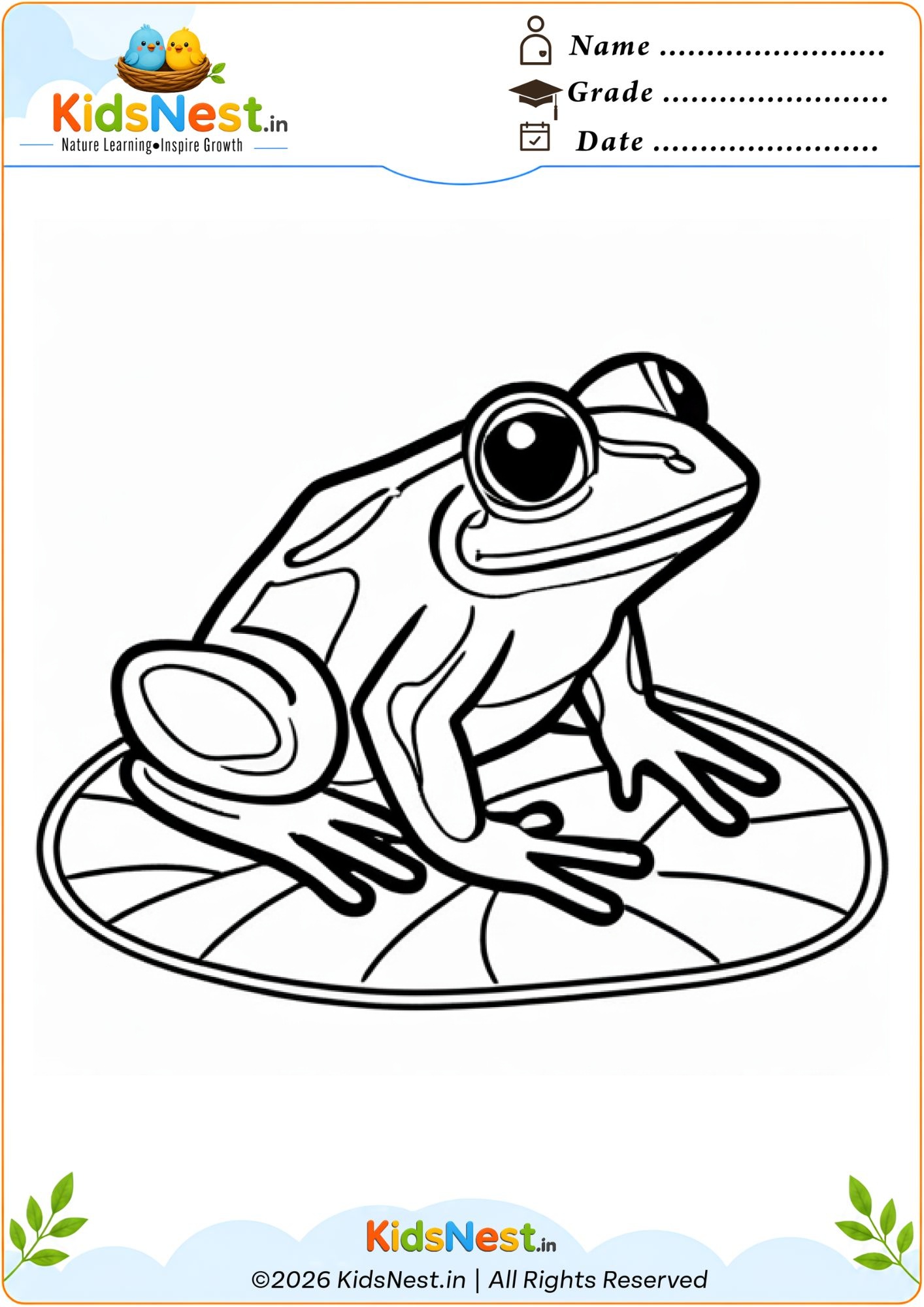 Printable Frog on Lily Pad Coloring Worksheet for Kids