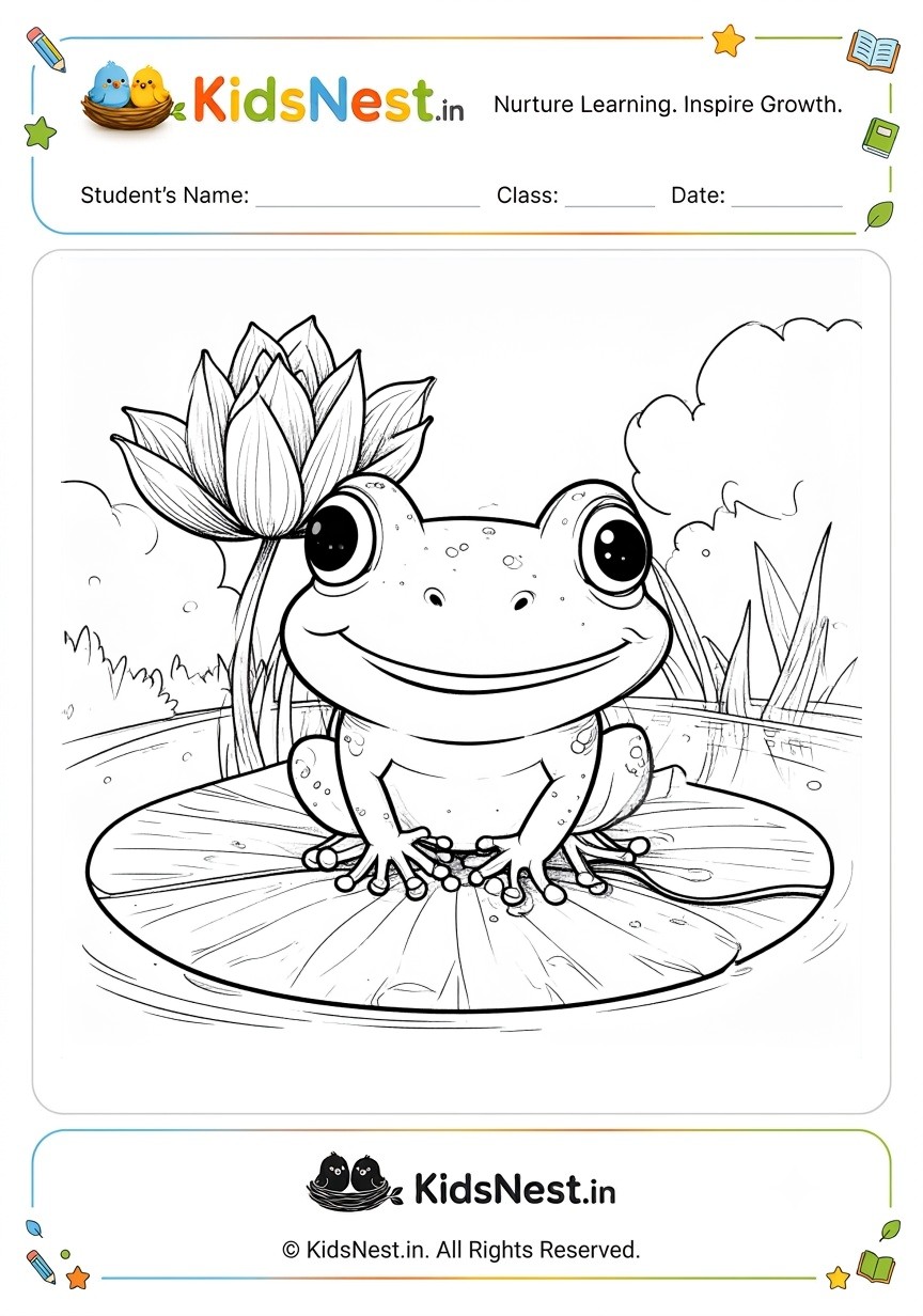 Free Frog on Lily Pad Coloring Worksheet for Kids
