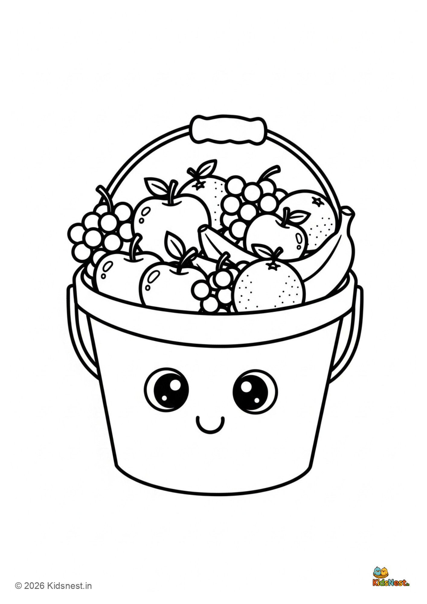 Fruits Bucket Colouring Page for Kids | Free Printable PDF