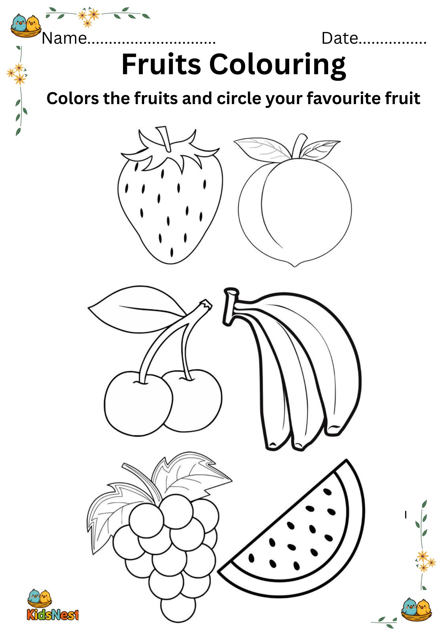 Fruits Coloring Pages for Kids | Free Printable Activity