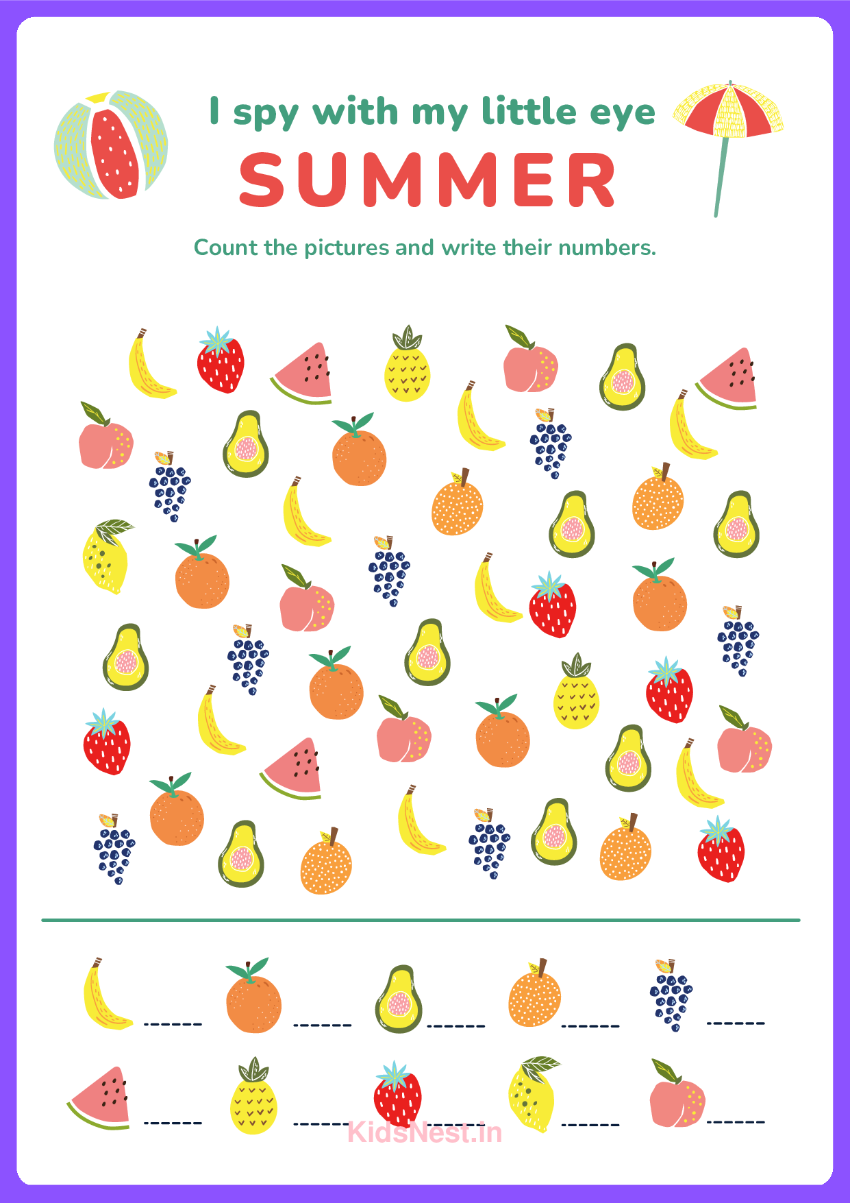 Fruits Counting Worksheet | Printable Activity for Kids