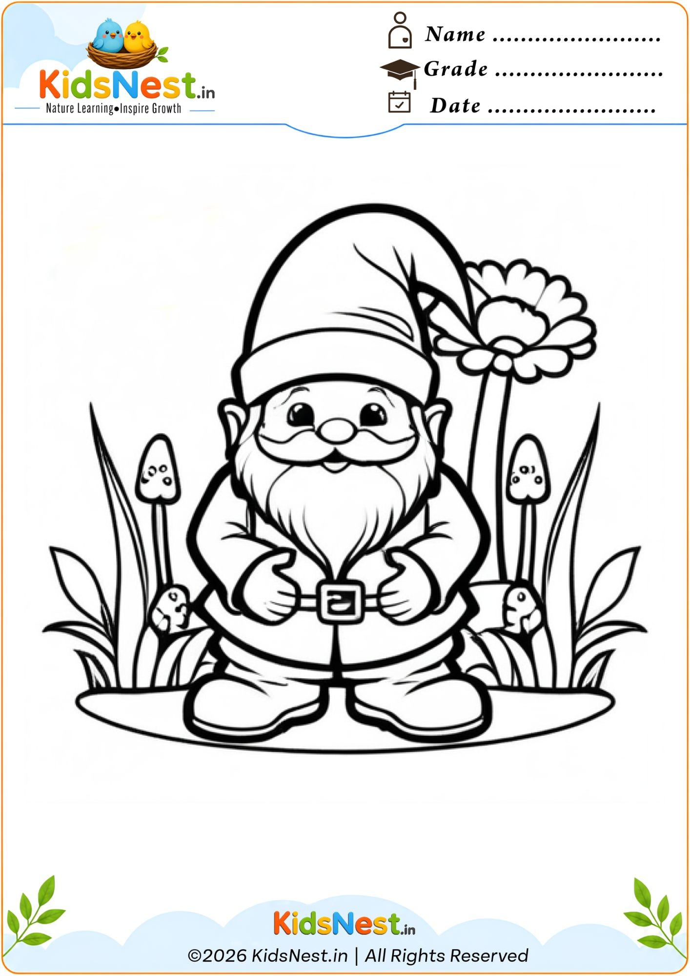 Garden Gnome Coloring Page | Free Printable for Kids