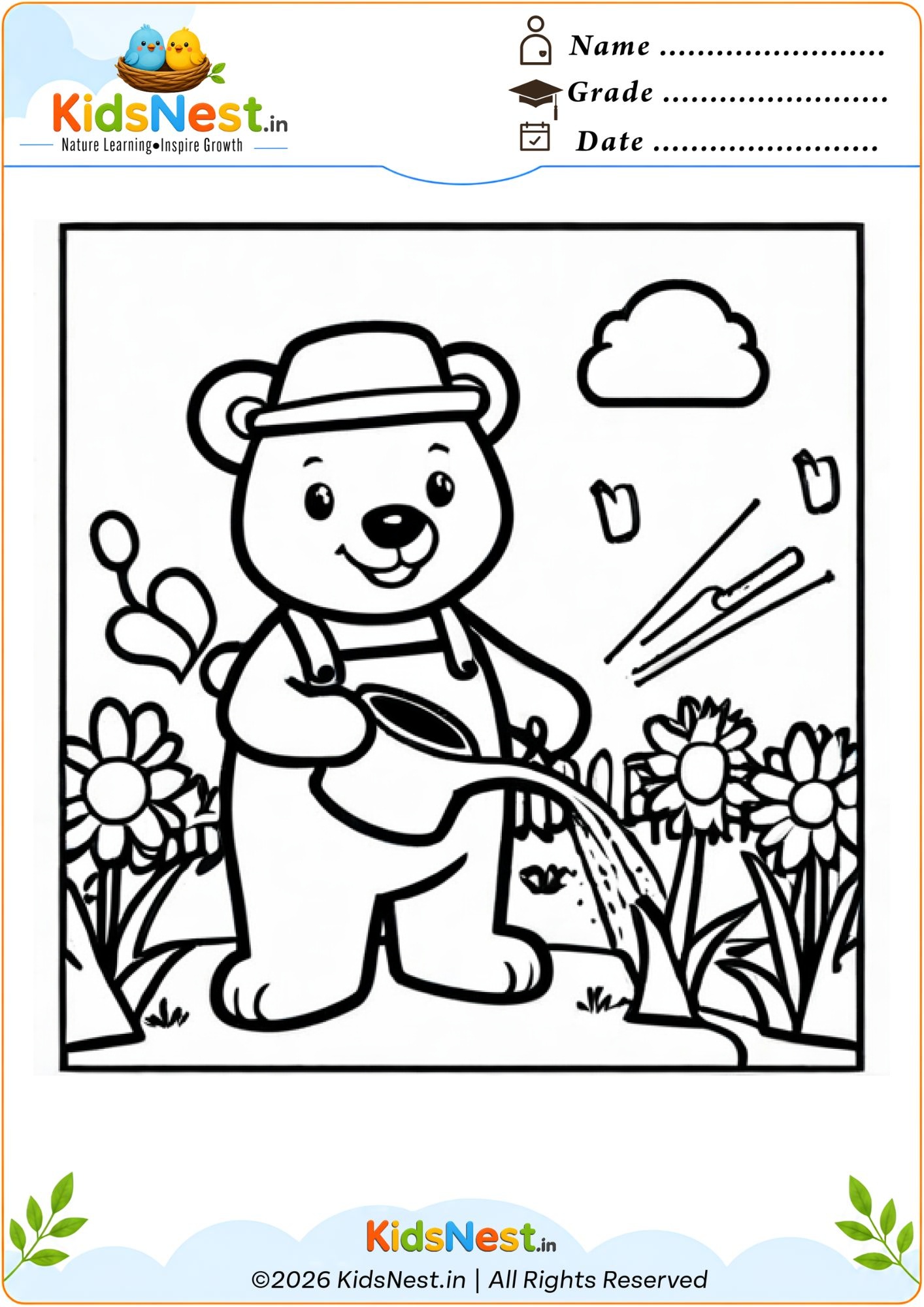 Gardening Bear Coloring Activity | Free Printable for Kids