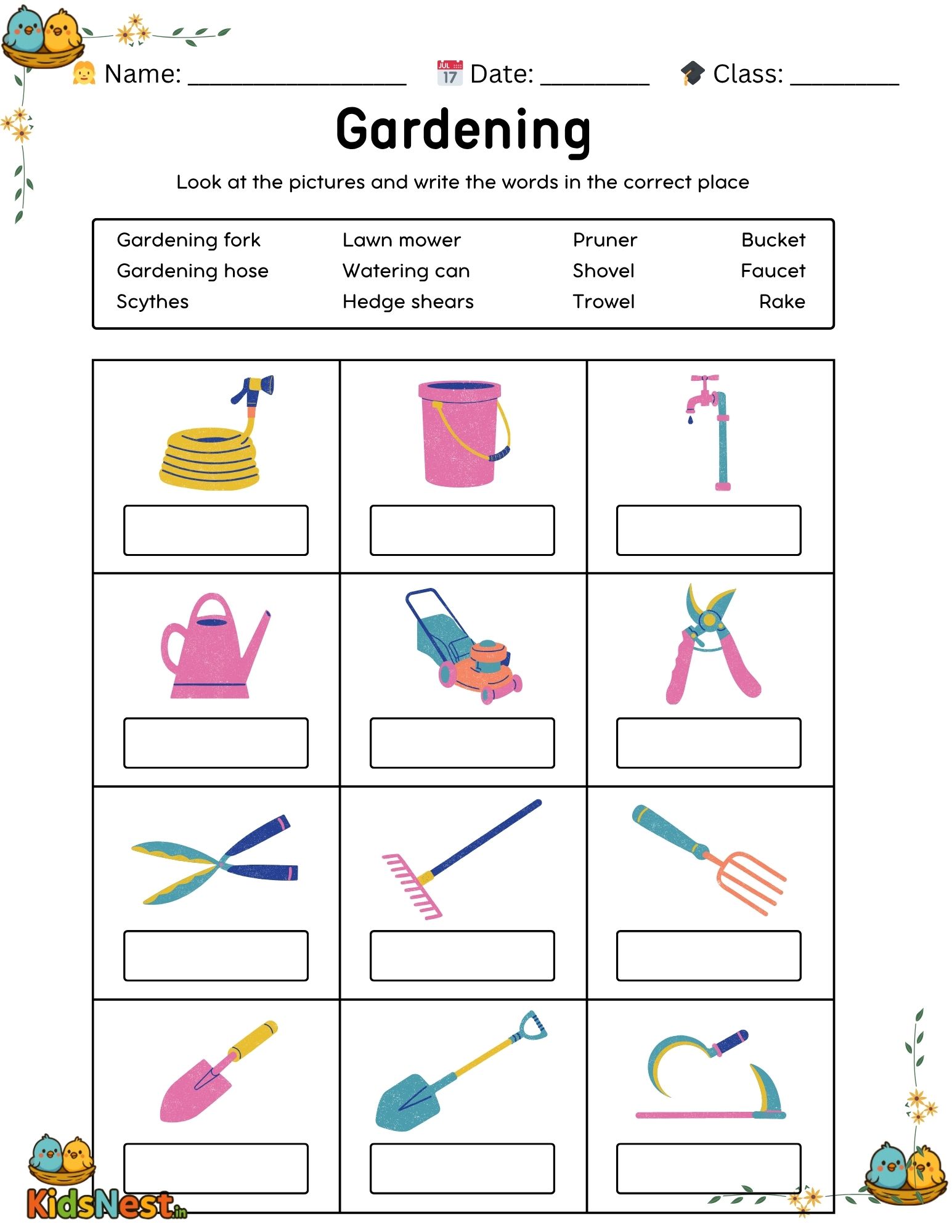 Printable Gardening Worksheet | Kids Learn Garden Words