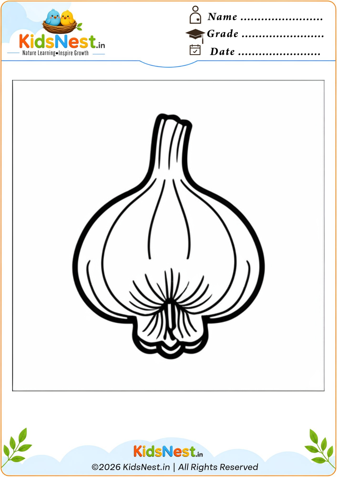 Free Garlic Coloring Worksheet for Kids | Printable Activity