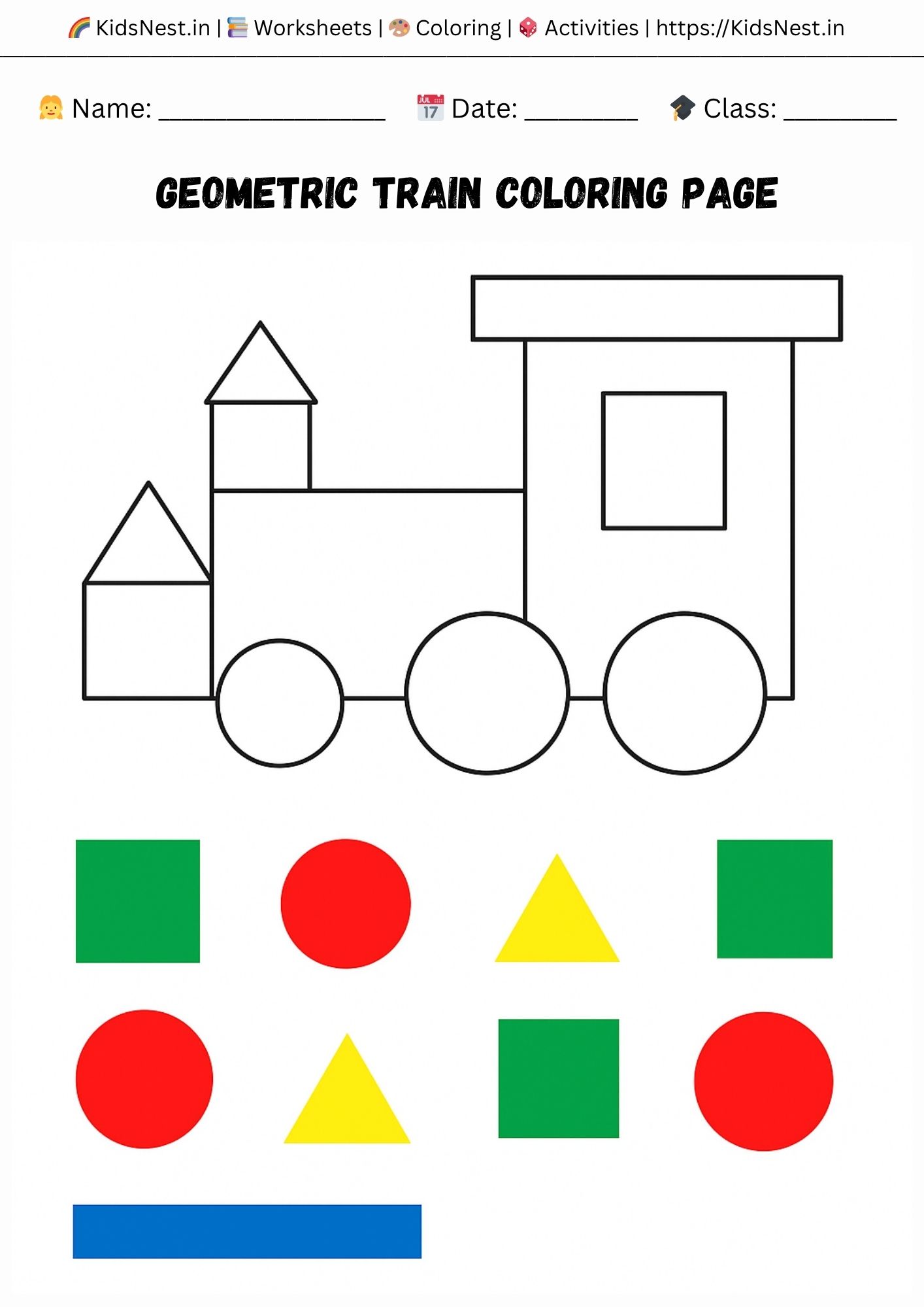 Geometric Train Coloring Page - Free Kids Printable Activity