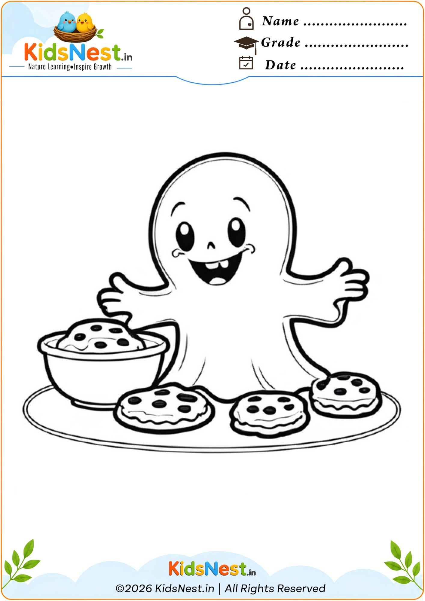 Ghost Eating Cookies Coloring Page | Fun Printable for Kids