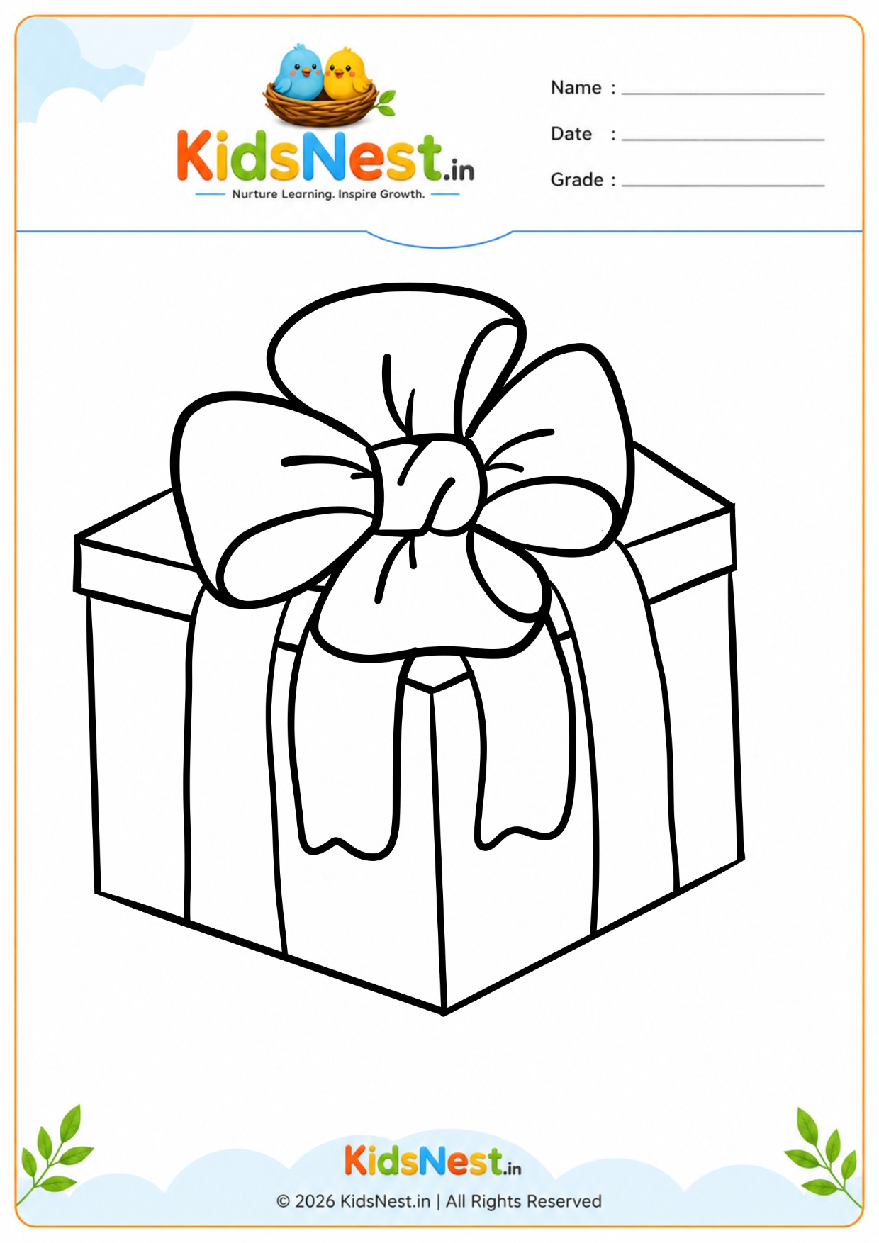 Printable Gift Box Coloring Worksheet for Kids | Fun Activity