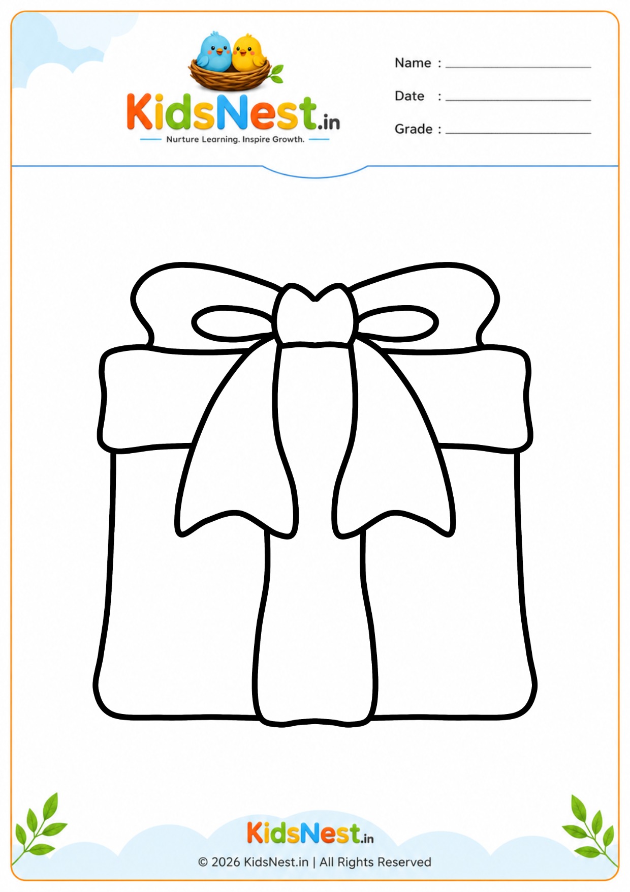 Printable Gift Box Coloring Worksheet for Kids | Fun Activity