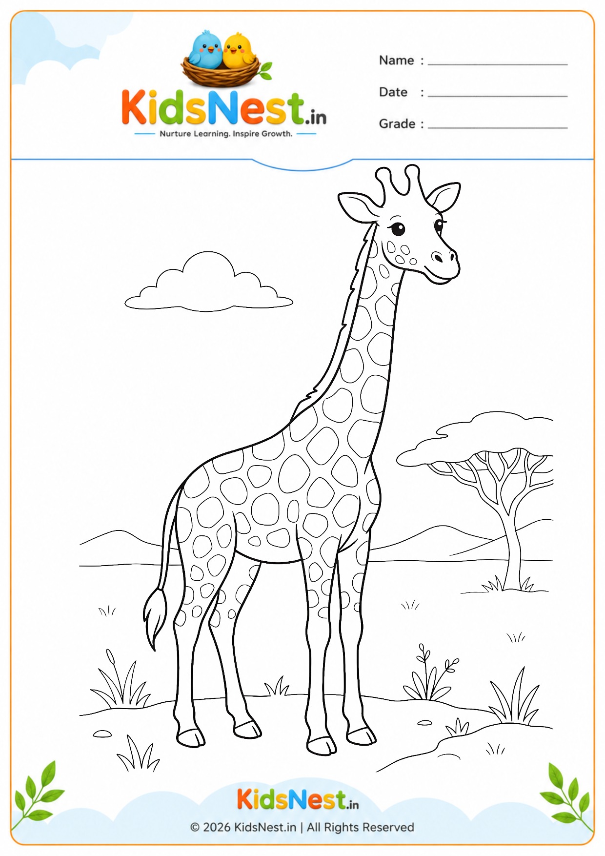 Free Printable Giraffe Coloring Worksheet for Kids | Fun Learning