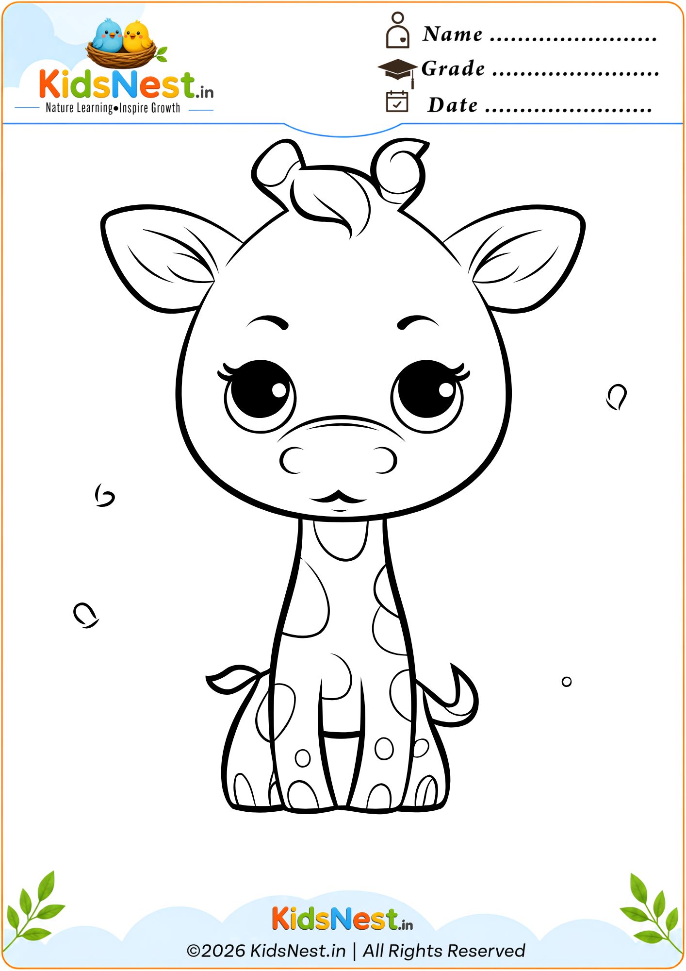Free Printable Giraffe Coloring Worksheet for Kids