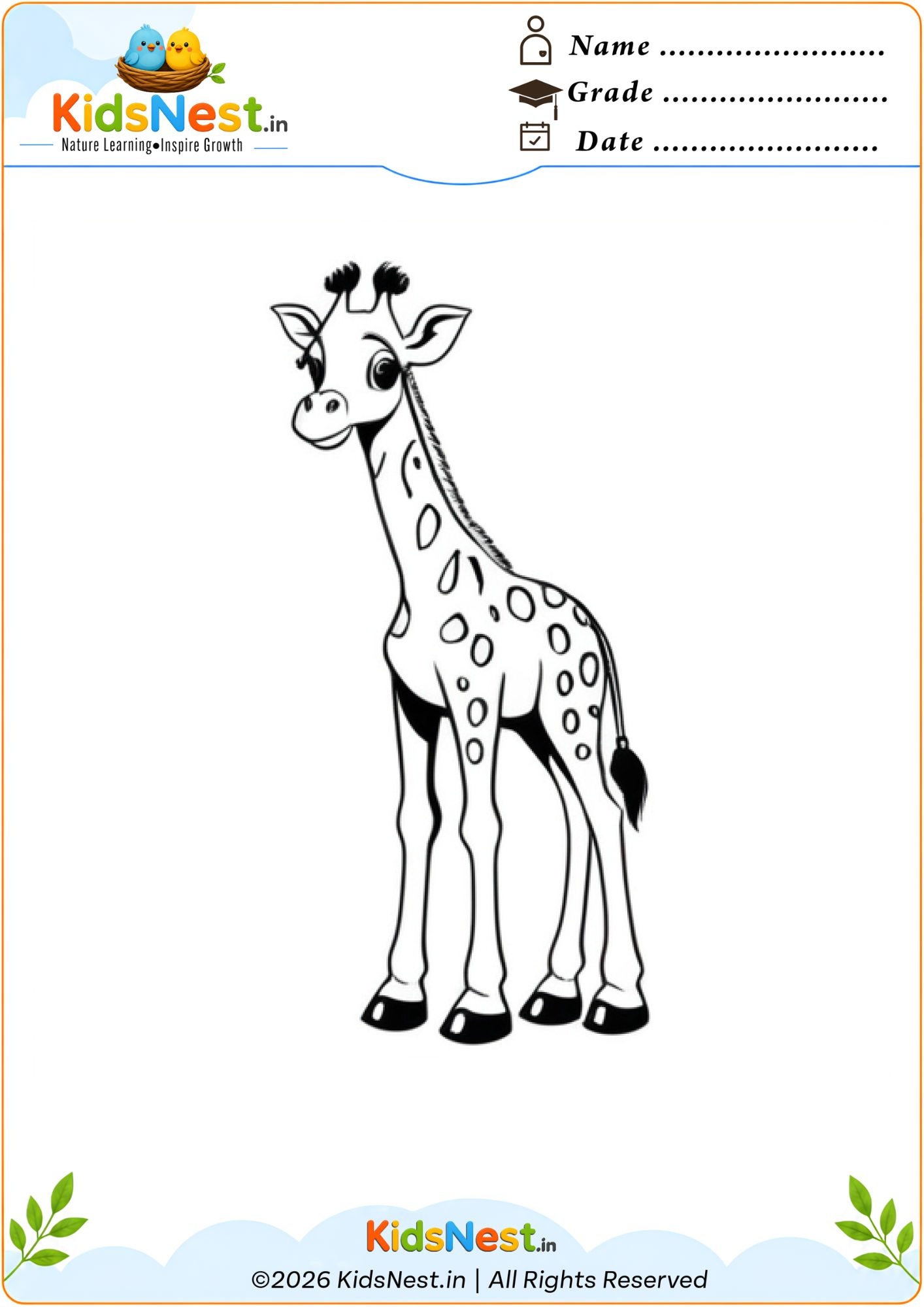 Free Giraffe Coloring Worksheet for Kids | Printable PDF