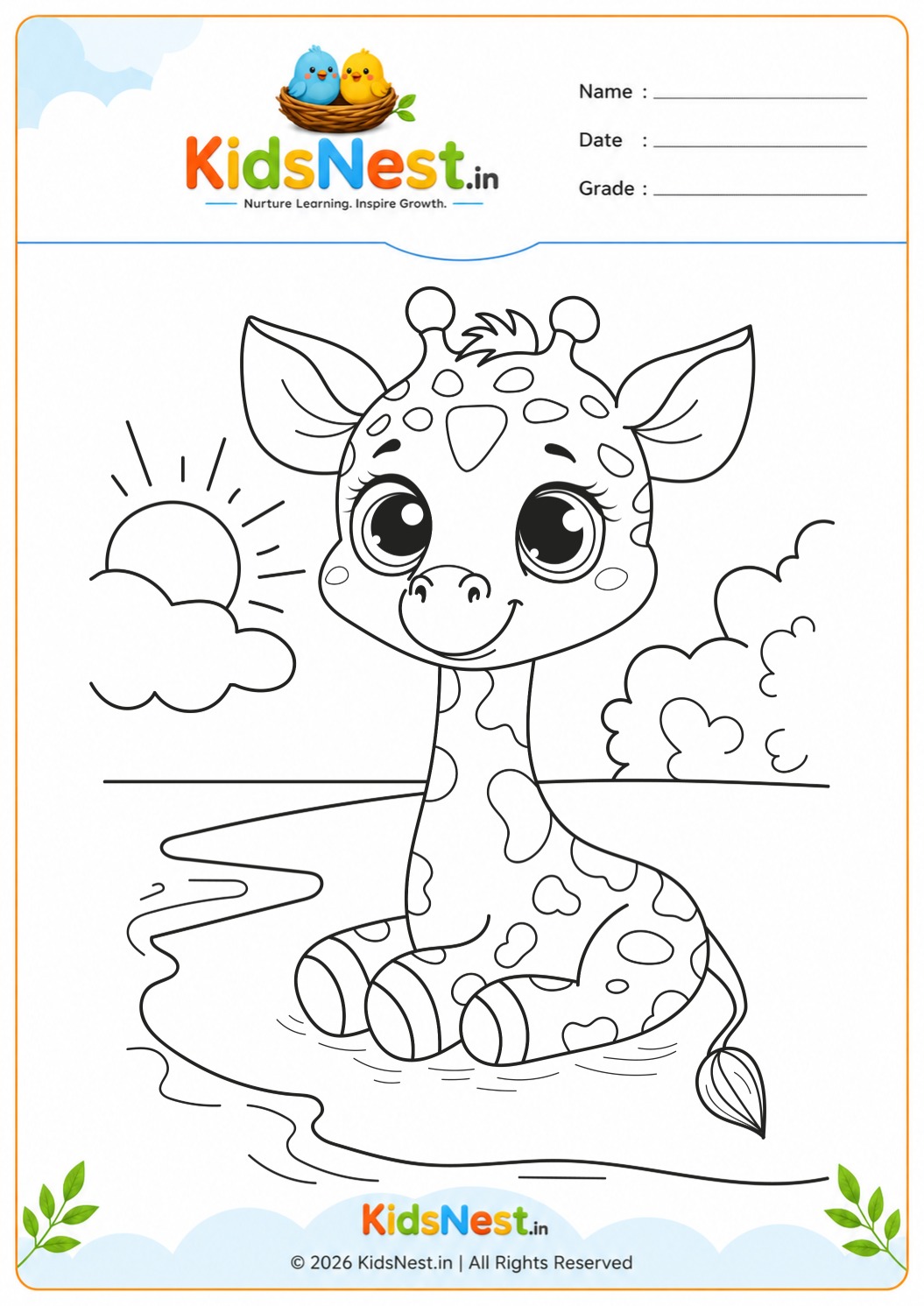 Free Printable Giraffe Coloring Worksheet for Kids