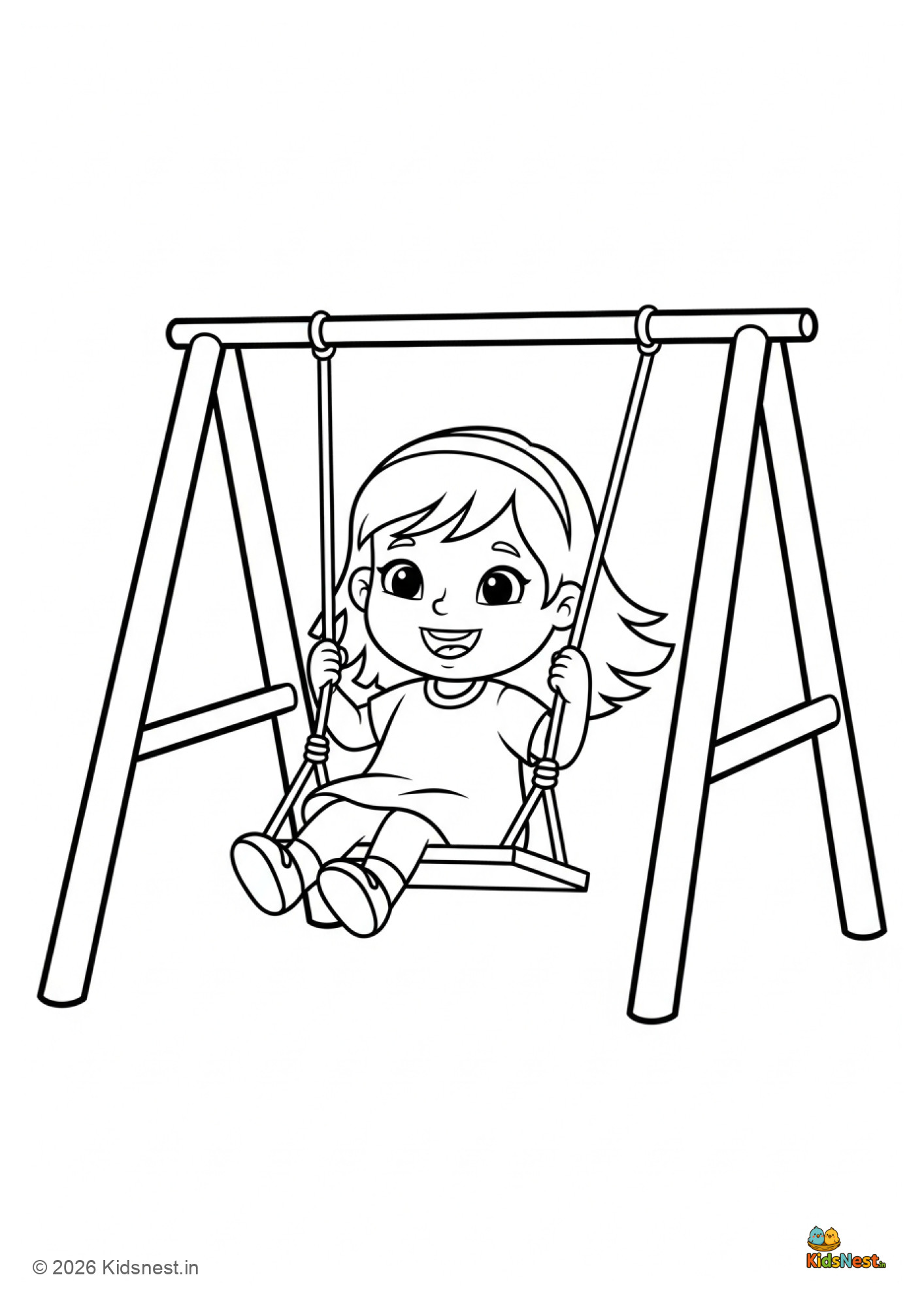 Girl on Swing Coloring Page for Kids | Printable PDF