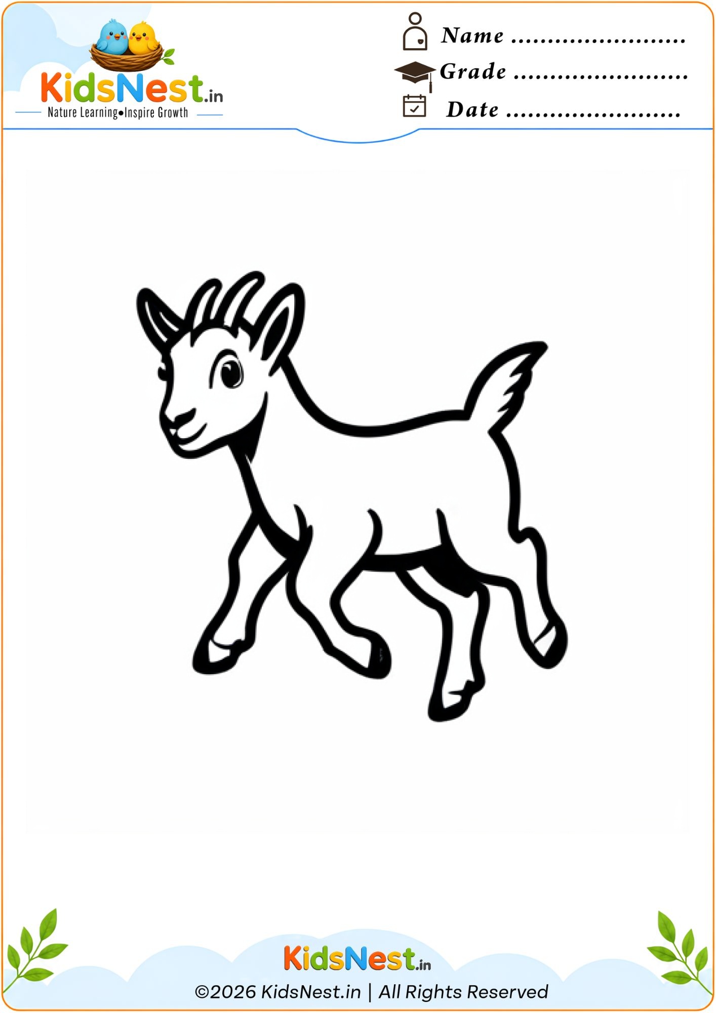 Free Printable Goat Coloring Worksheet for Kids | Educational