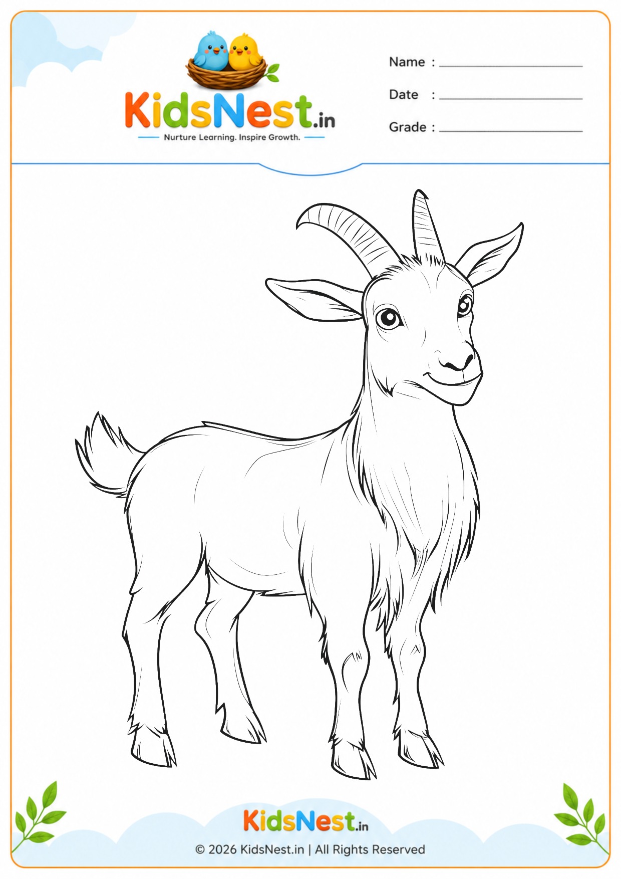 Free Printable Goat Coloring Worksheet for Kids | Educational