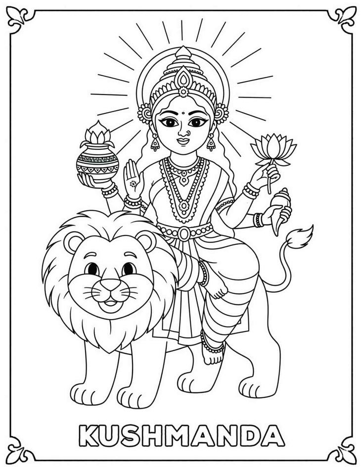 Durga Coloring Page for Kids | Navratri Printable Activity