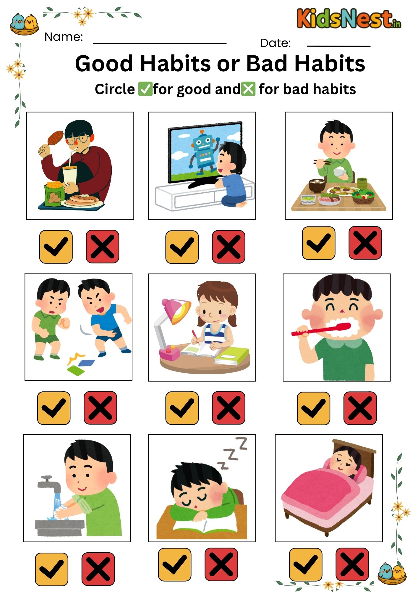 Good & Bad Habits Worksheet for Kids | Printable Activity