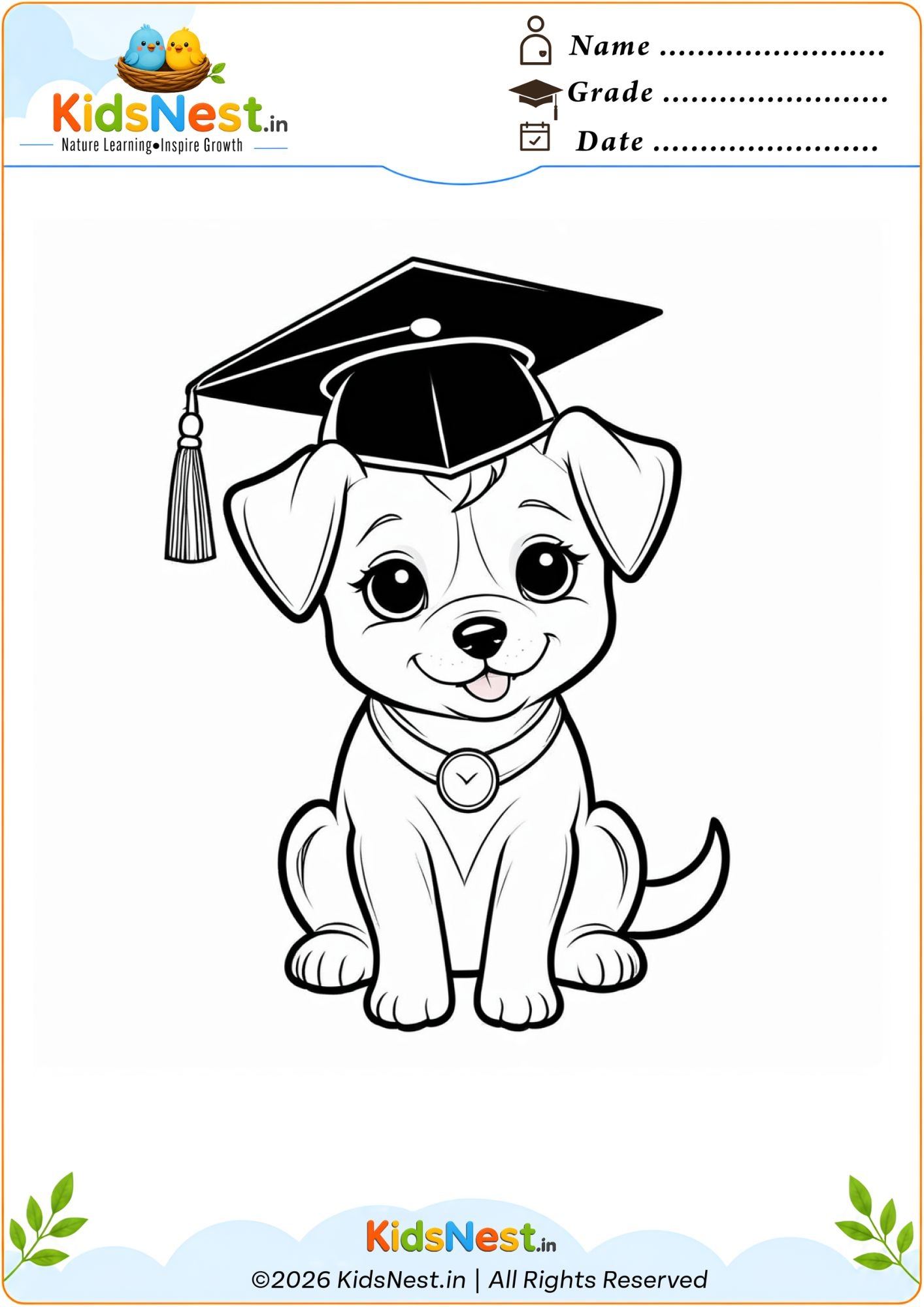 Graduate Puppy Coloring Worksheet for Kids | Free Printable