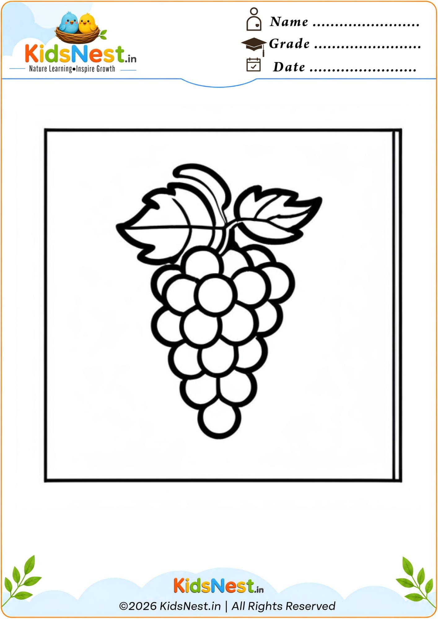 Free Grapes Coloring Page for Kids | Printable Fruit Activity